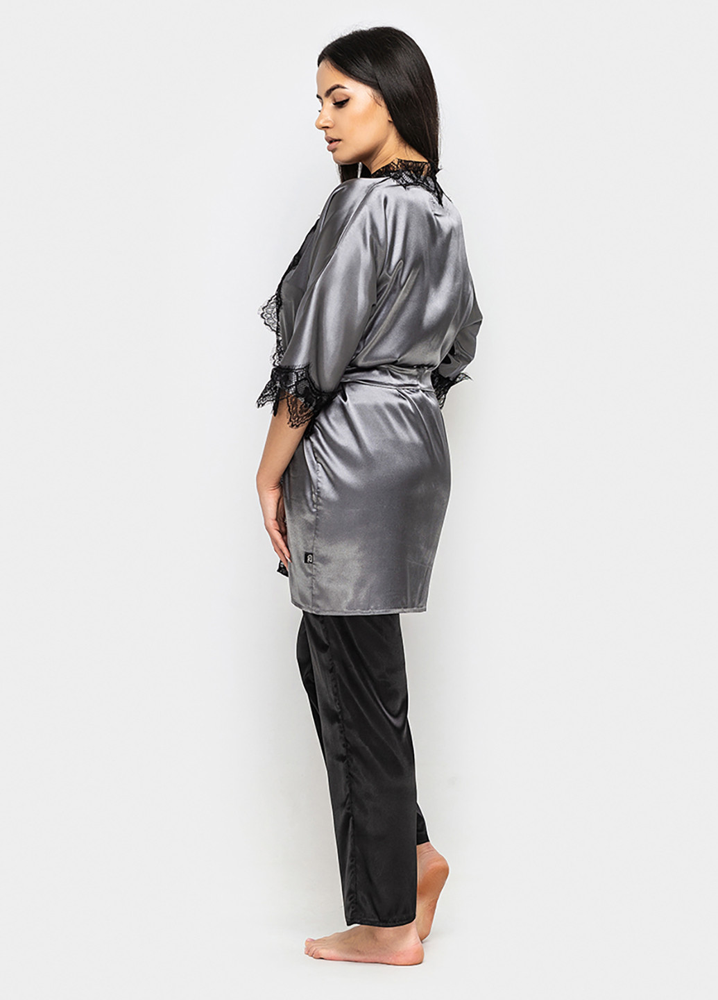 Сірий демісезонний комплект (халат, топ, брюки) Ghazel