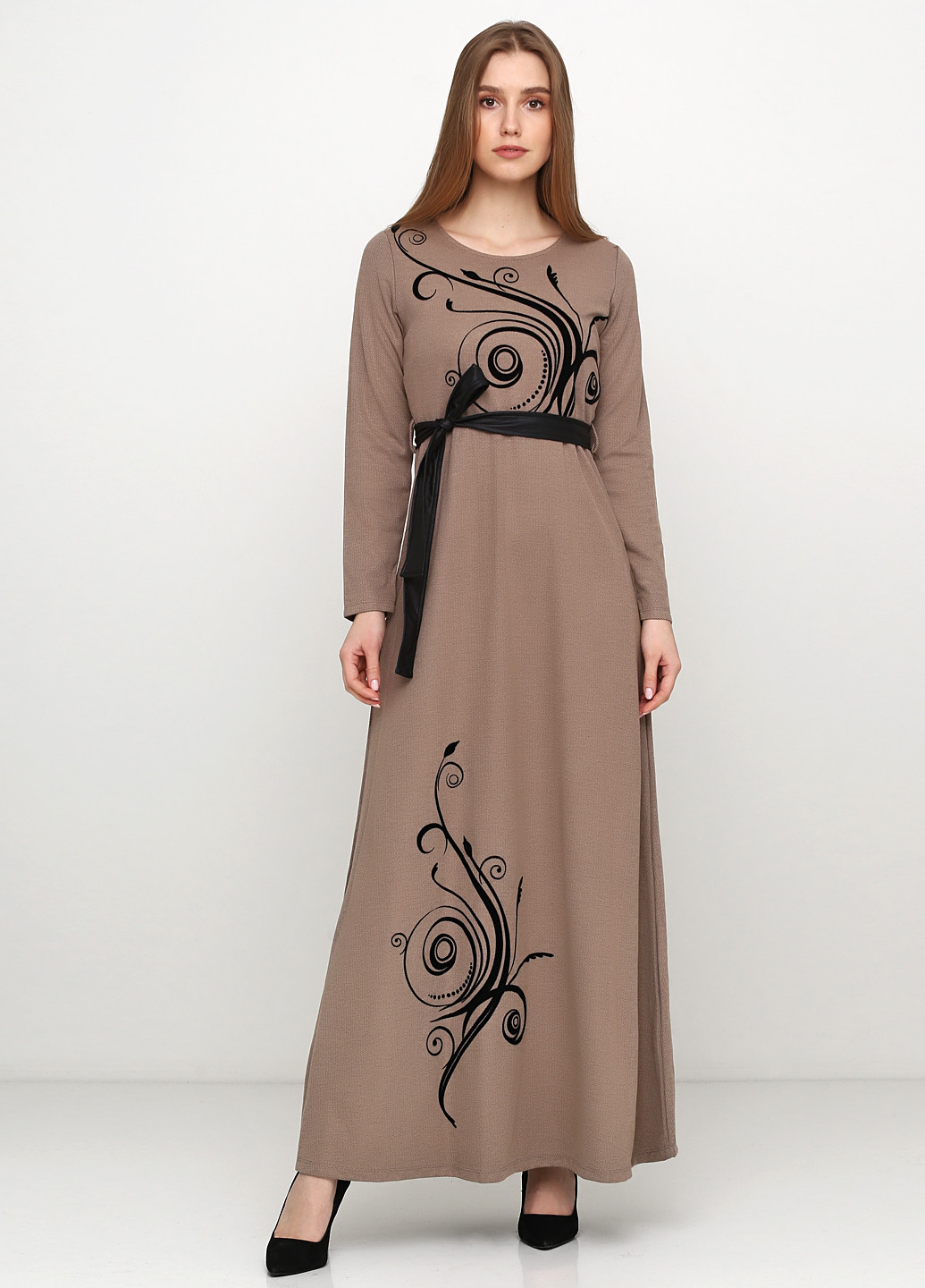 Бежевое кэжуал платье клеш Moda in Italy с абстрактным узором