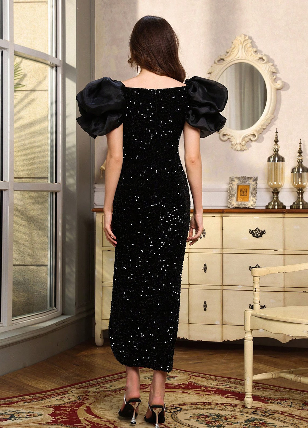 Черное вечернее, праздничный платье футляр SHEIN однотонное