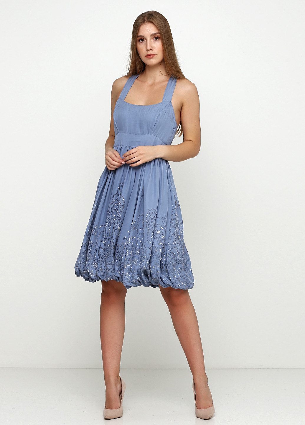 Блідо-блакитна кежуал сукня кльош Rutzou однотонна