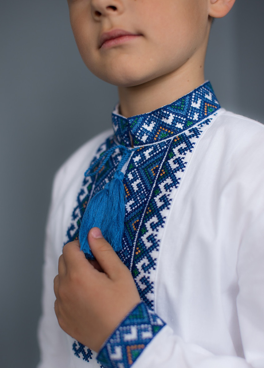 Вишиванка для хлопчика "Миколка" MEREZHKA орнамент белая кэжуал бязь
