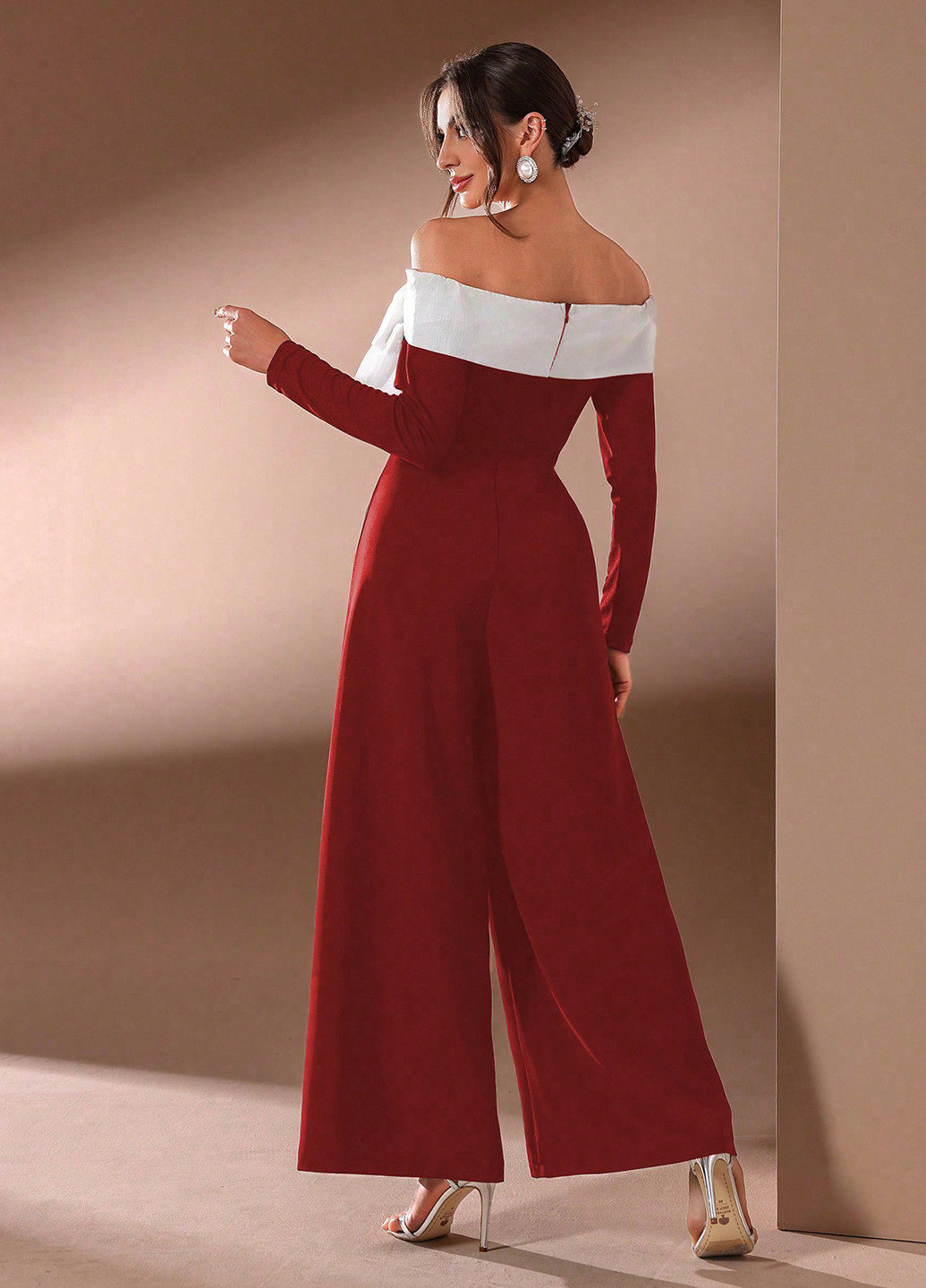 Комбинезон SHEIN комбинезон-брюки колор блок бордовый кэжуал полиэстер