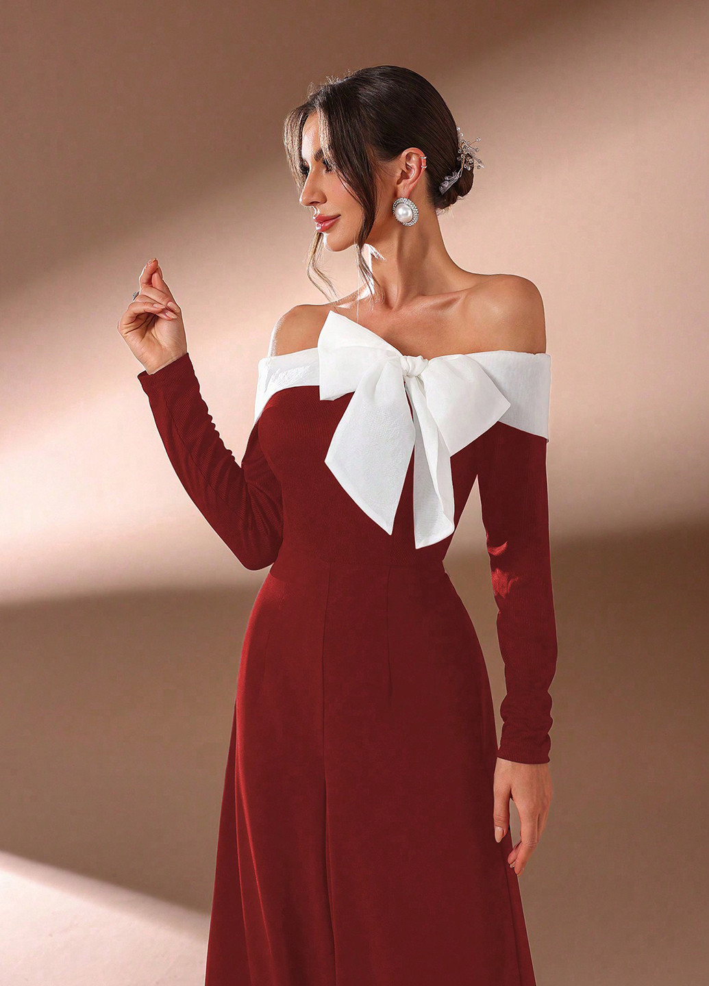 Комбинезон SHEIN комбинезон-брюки колор блок бордовый кэжуал полиэстер