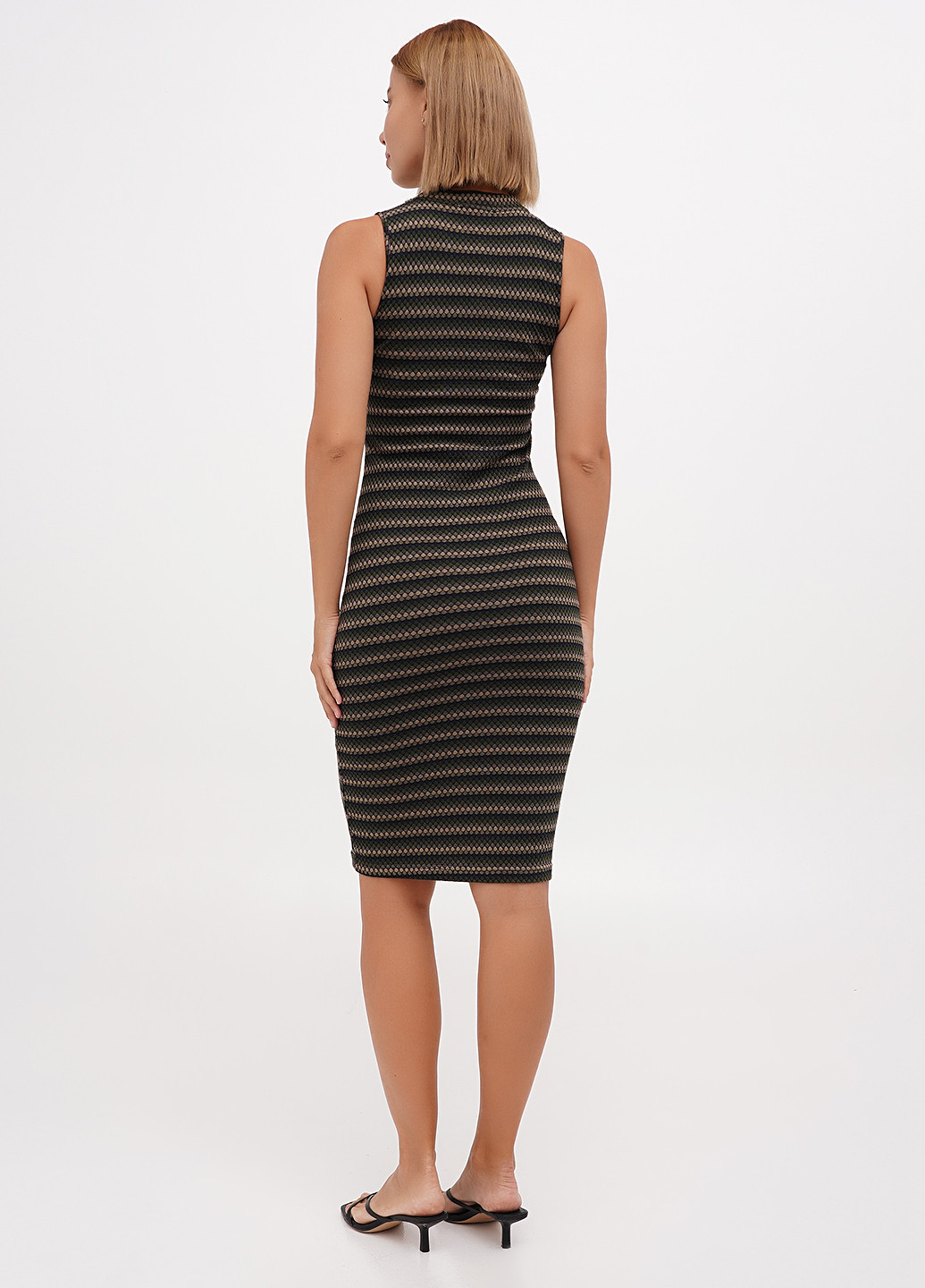 Оливковое (хаки) кэжуал платье силуэтная Sassofono Club в полоску