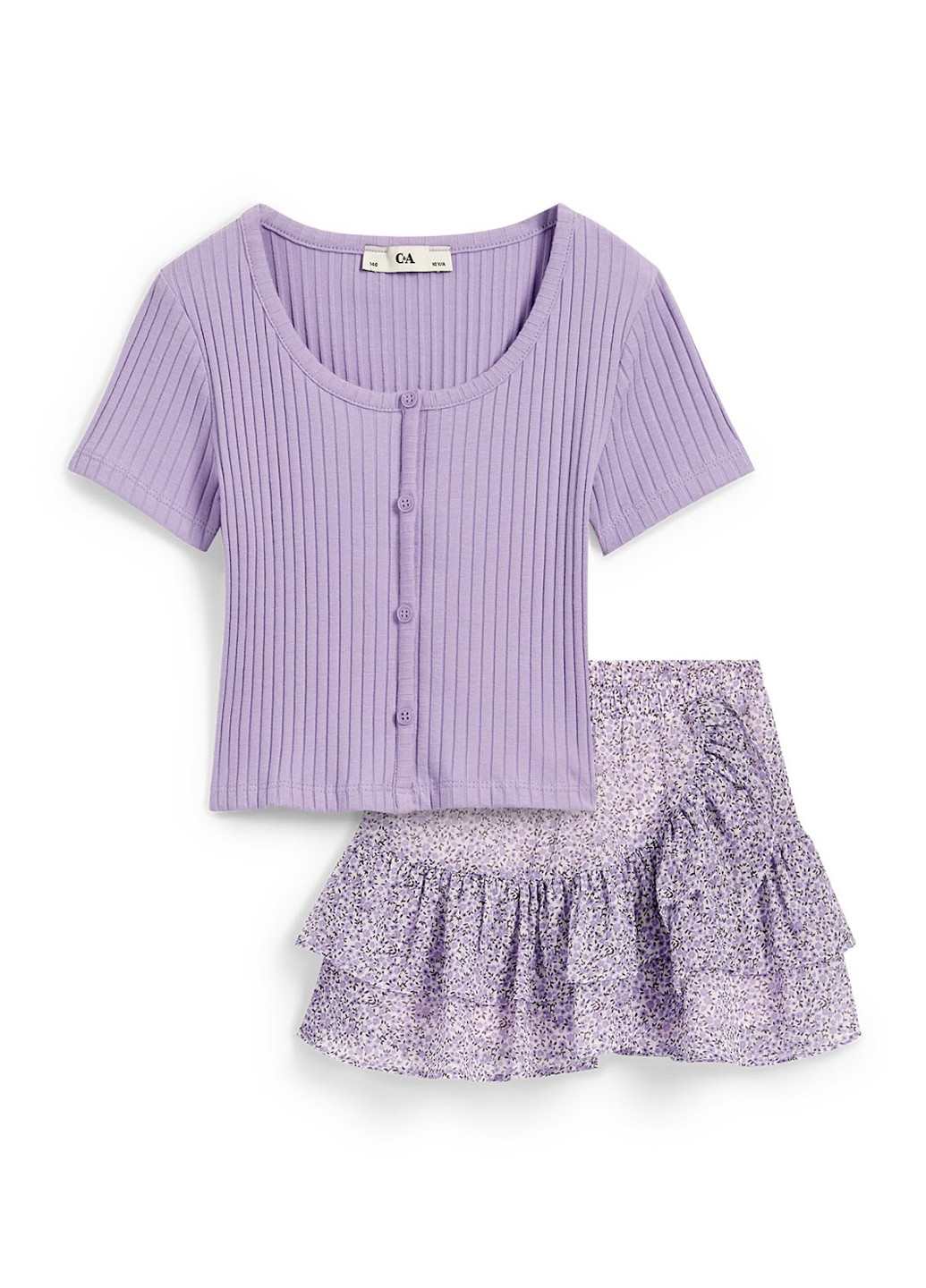 Фиолетовый летний костюм (футболка, юбка) C&A