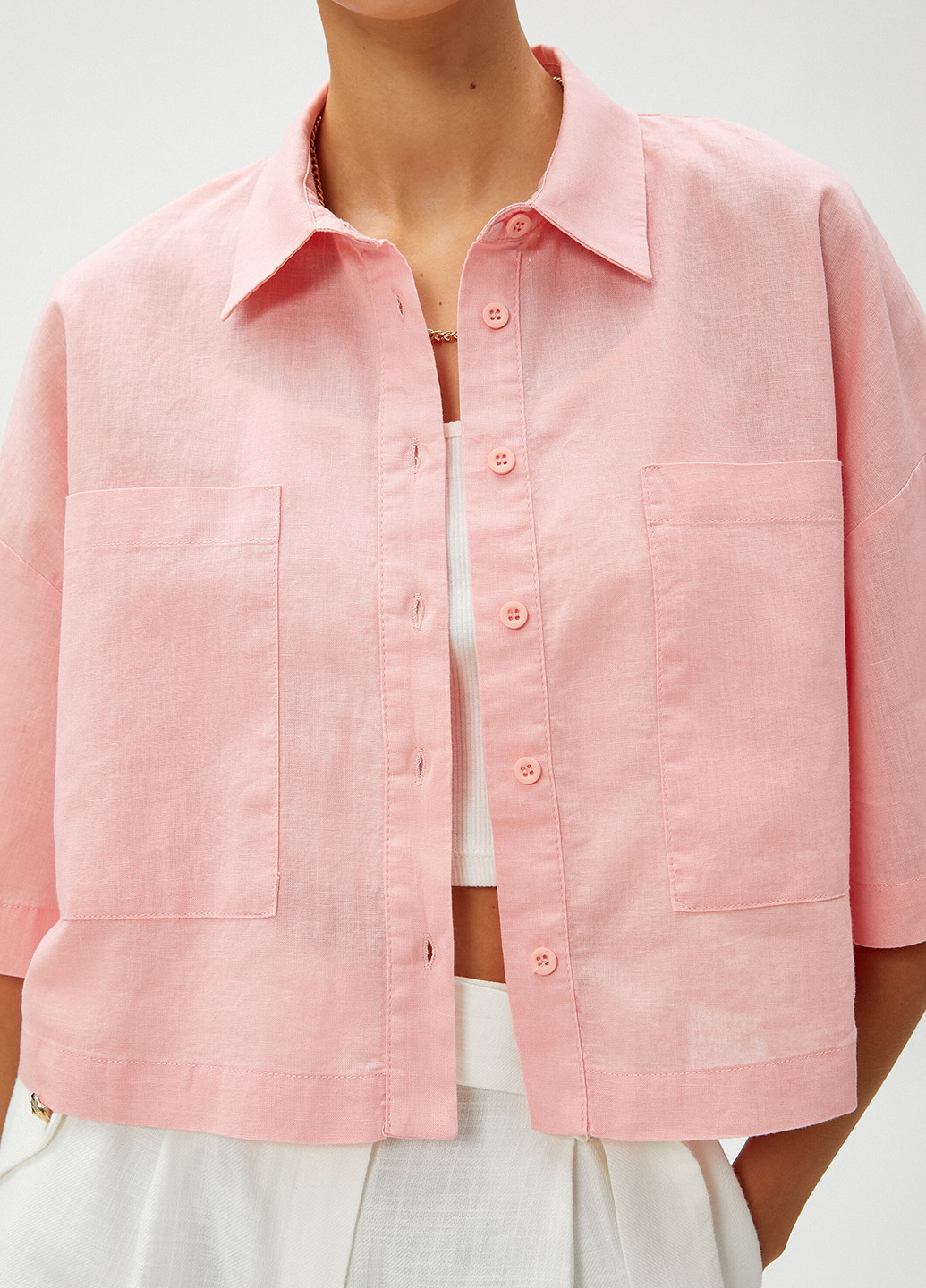 Светло-розовая кэжуал рубашка однотонная KOTON