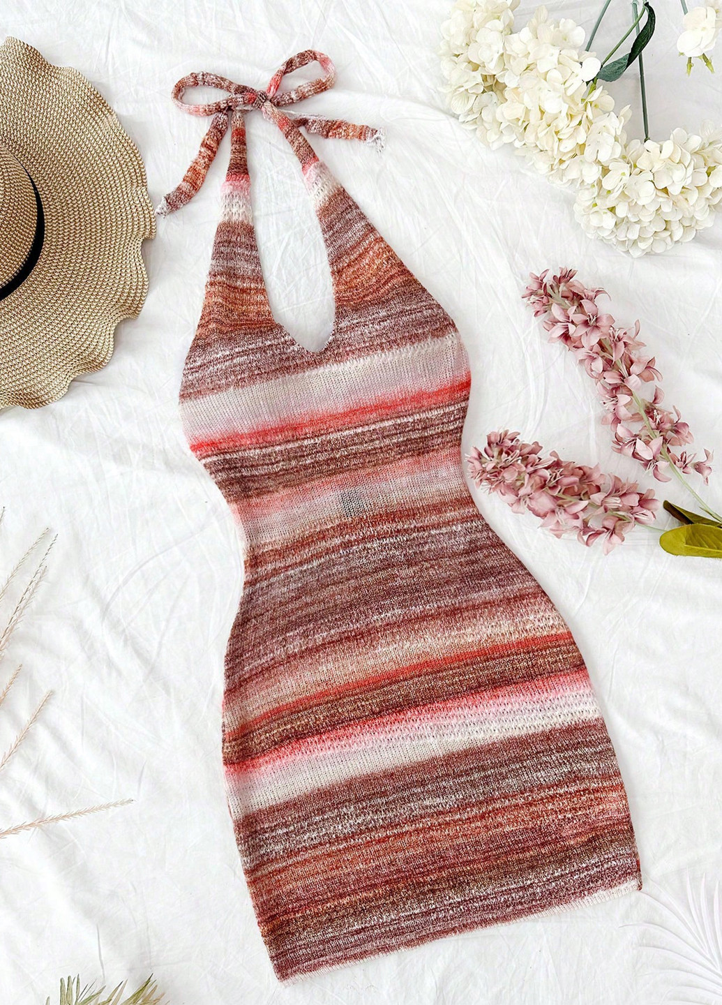 Комбинированное кэжуал платье с открытой спиной, силуэтная SHEIN в полоску