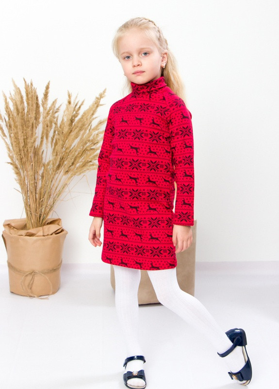 Красное повседневный платье для девочки Носи своє с новогодним принтом