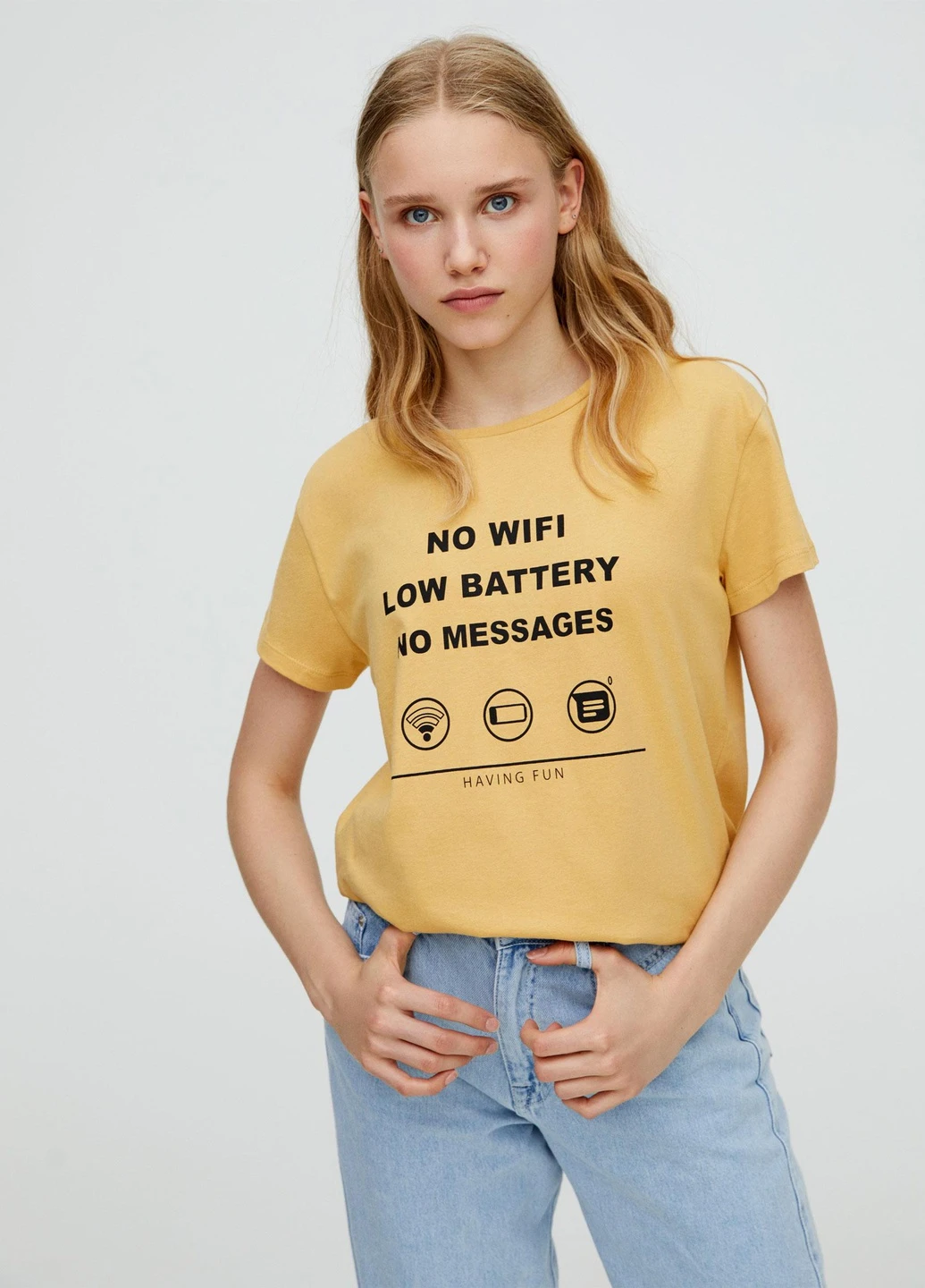 Футболка,блідо-жовтий з принтом, Pull & Bear - (254655802)