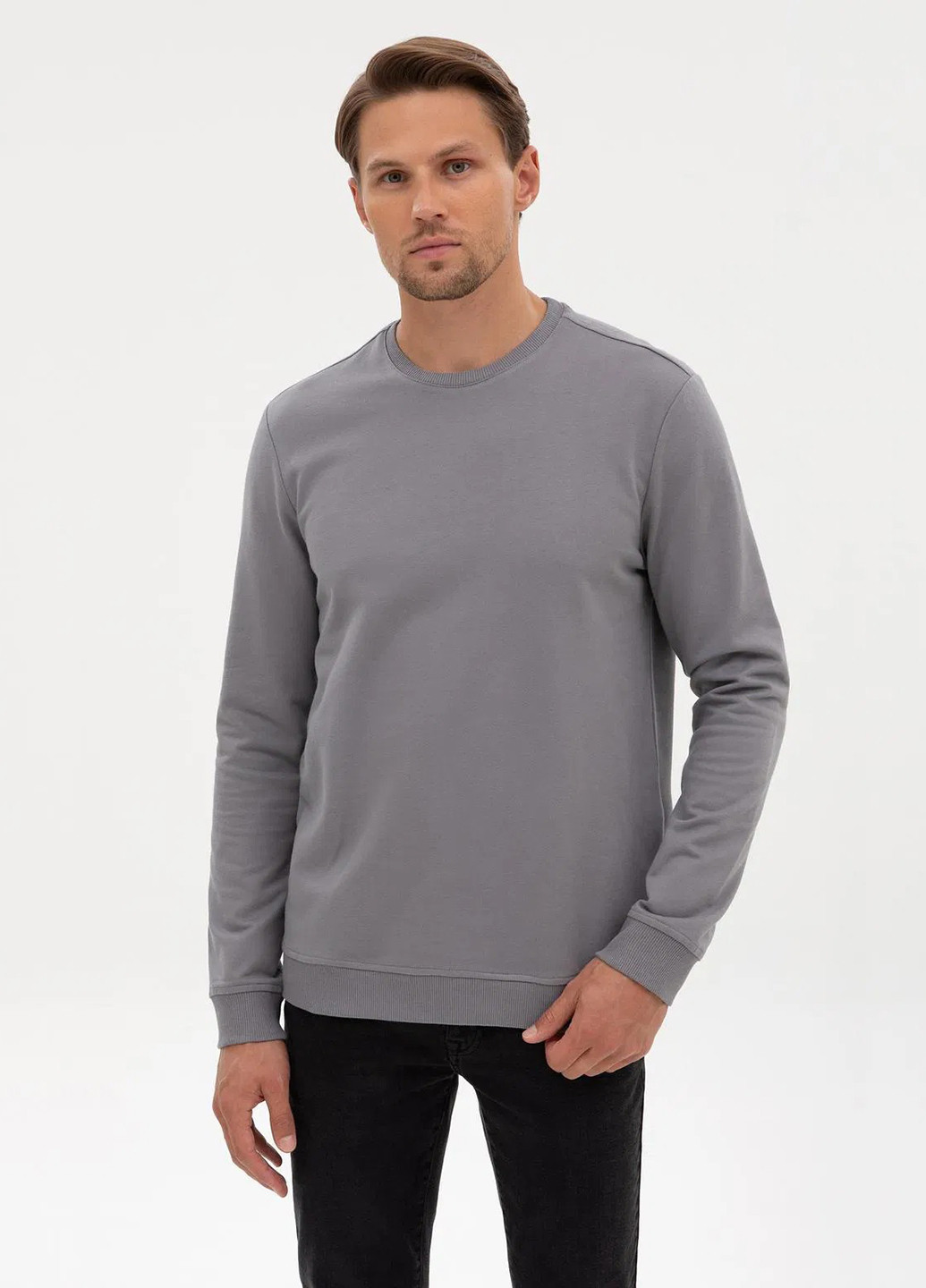 Серый свитшот Pierre Cardin однотонный без декора (366422664)