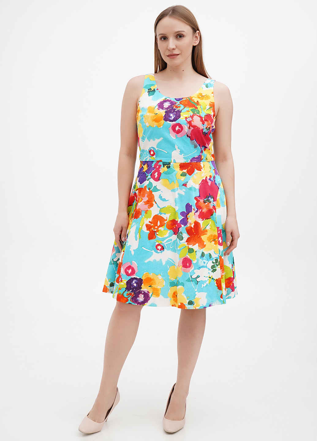 Комбинированное кэжуал платье клеш Ralph Lauren с цветочным принтом