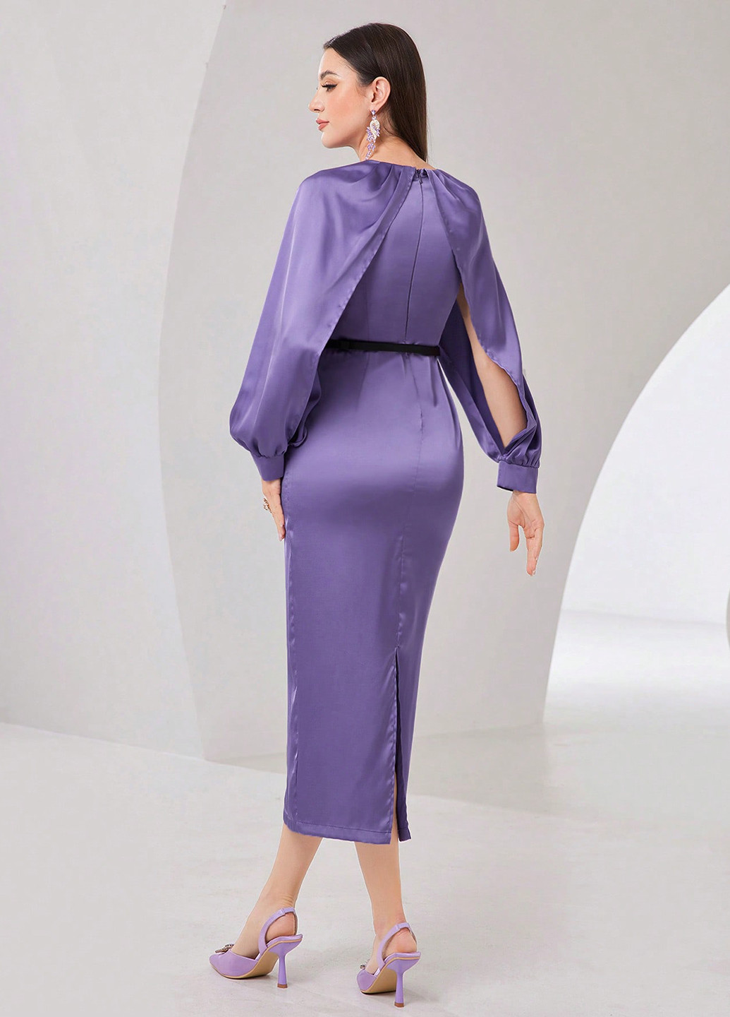 Светло-фиолетовое вечернее, праздничный платье футляр SHEIN однотонное