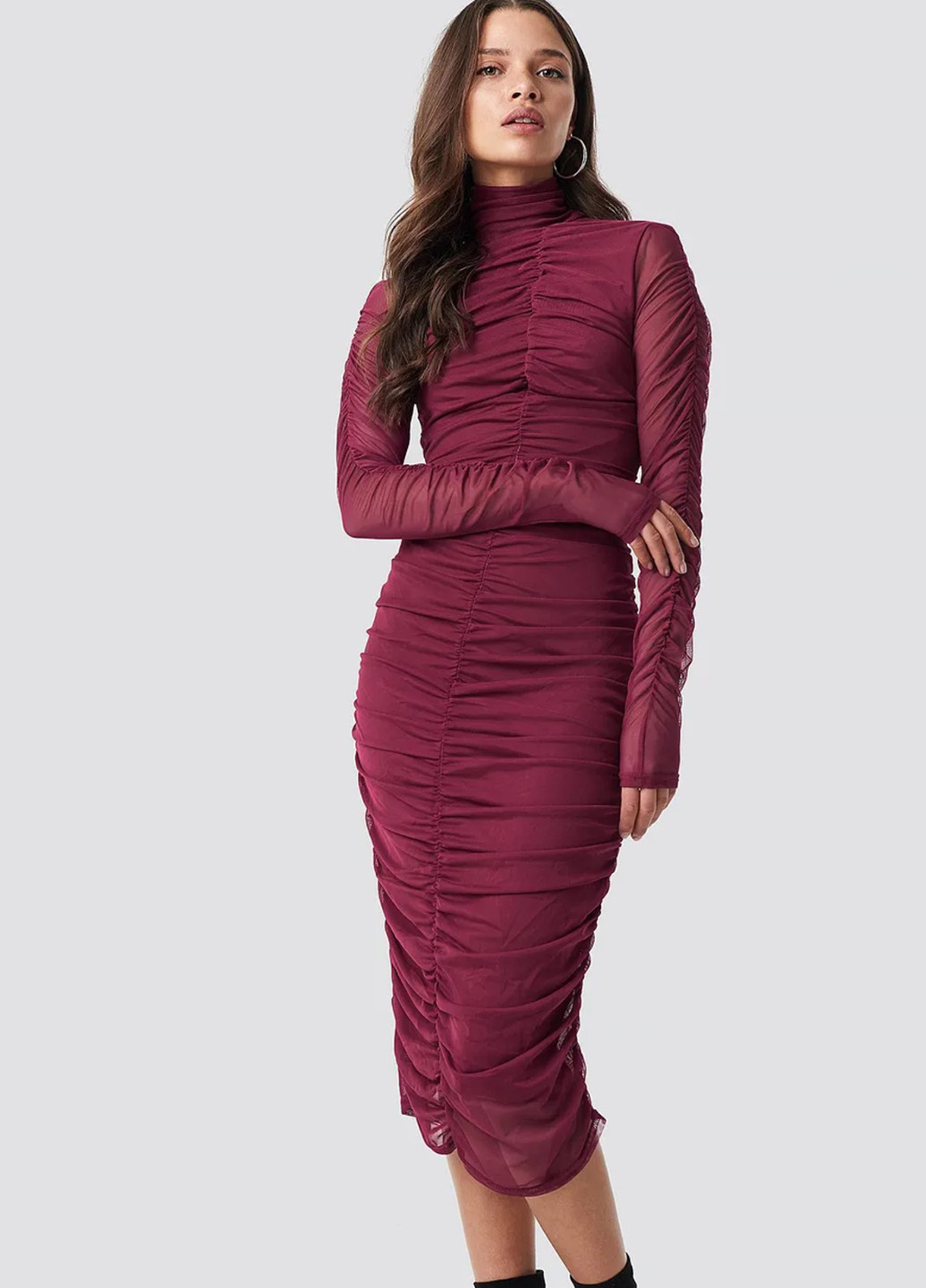 Бордова кежуал плаття, сукня сукня-водолазка NA-KD однотонна