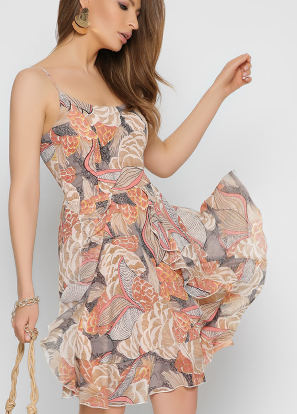 Бежевое кэжуал платье клеш Carica с цветочным принтом
