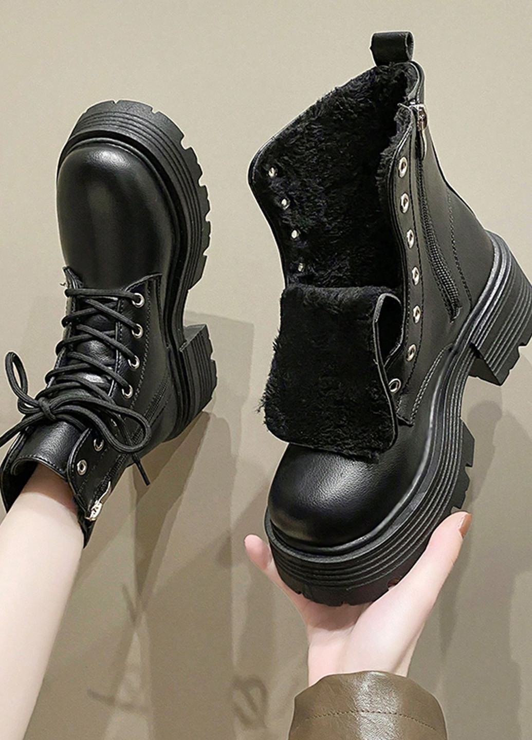 Осенние ботинки тимберленды SHEIN со шнуровкой из искусственной кожи