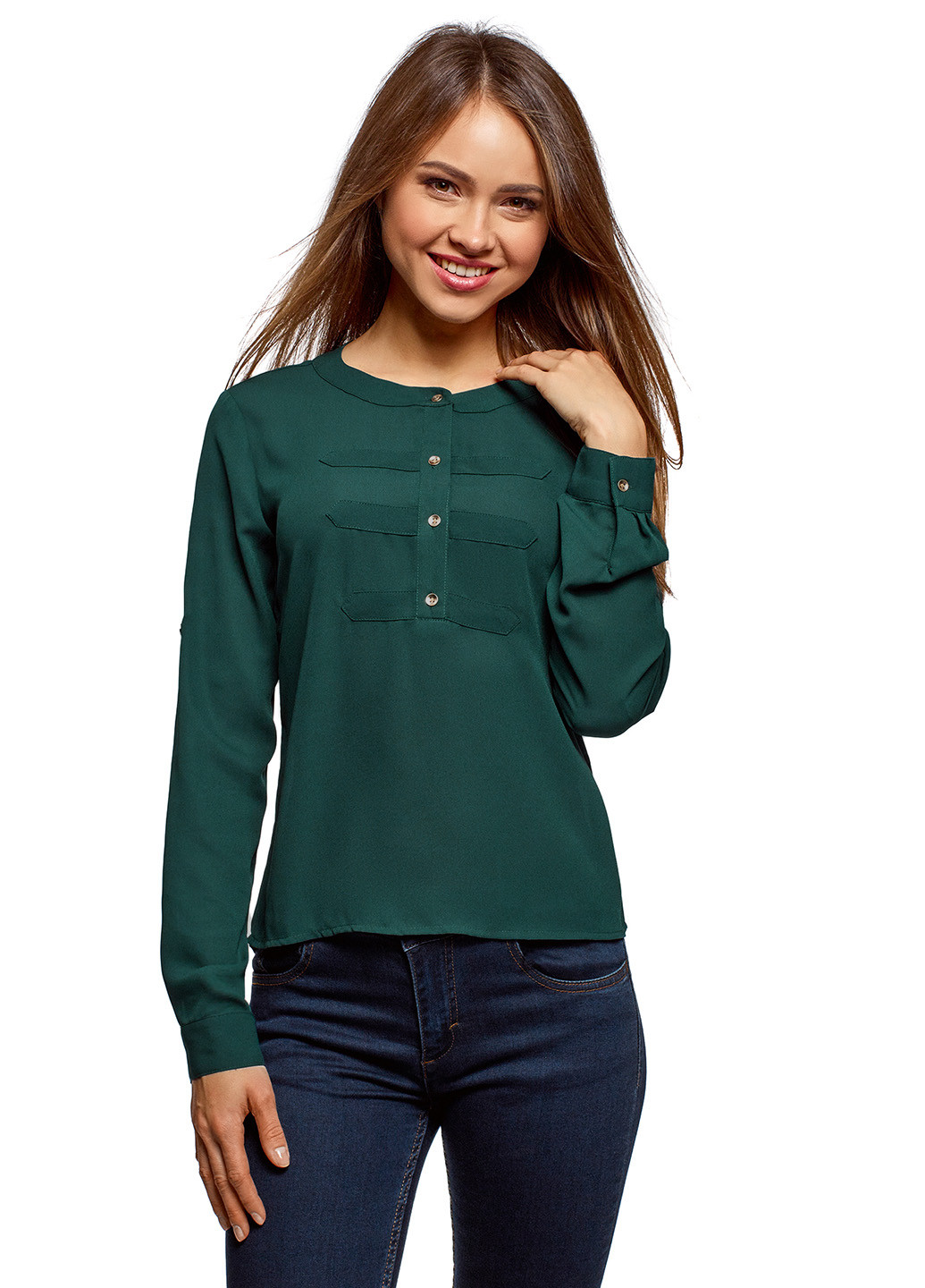 Темно-зеленая демисезонная блуза Oodji