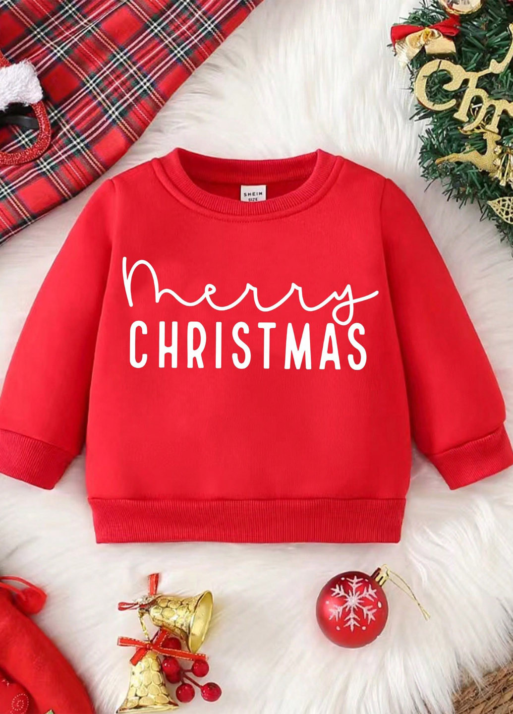 SHEIN світшот новорічний червоний святковий поліестер, двунитка з начосом