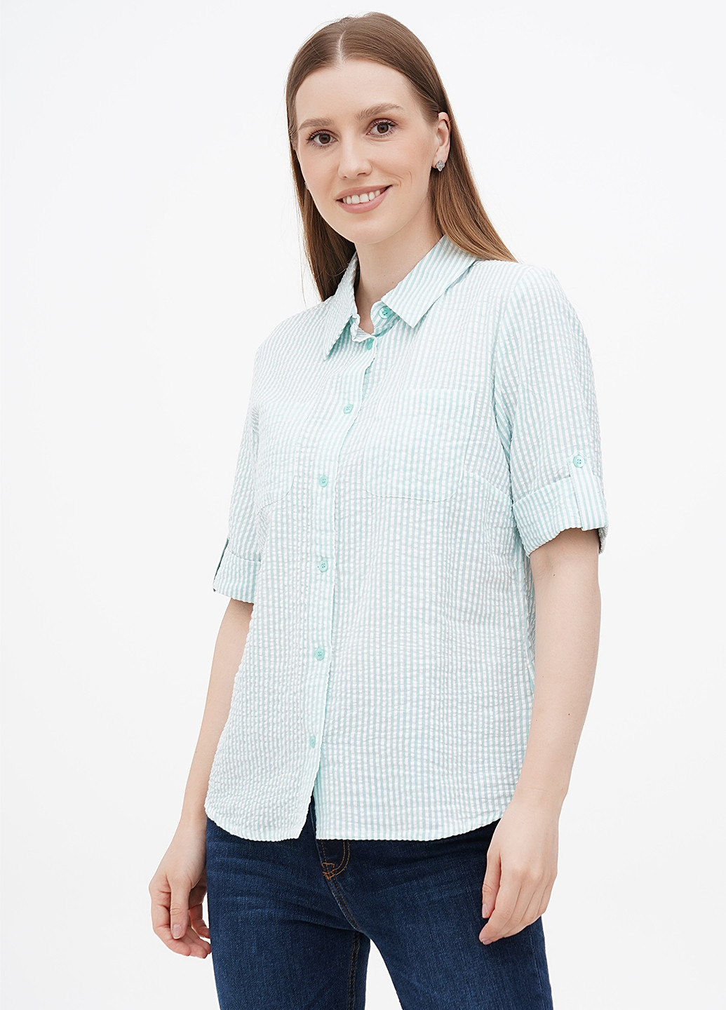Светло-бирюзовая кэжуал рубашка в полоску Collection L