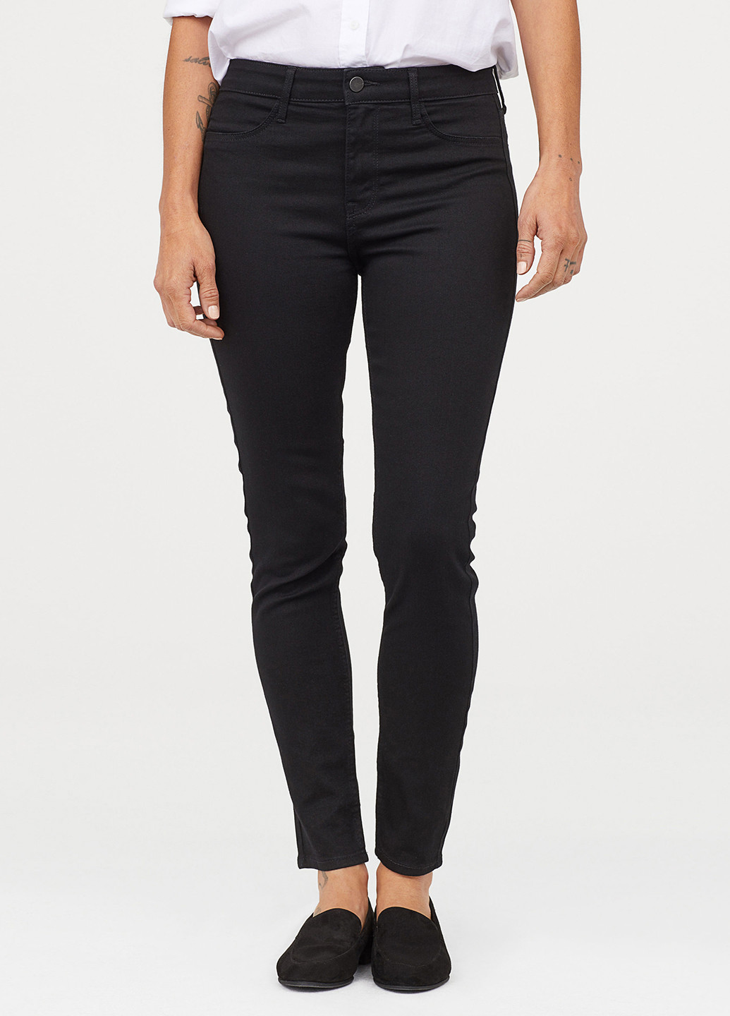 Джинси H&M вкорочені, скінні однотонні чорні джинсові бавовна