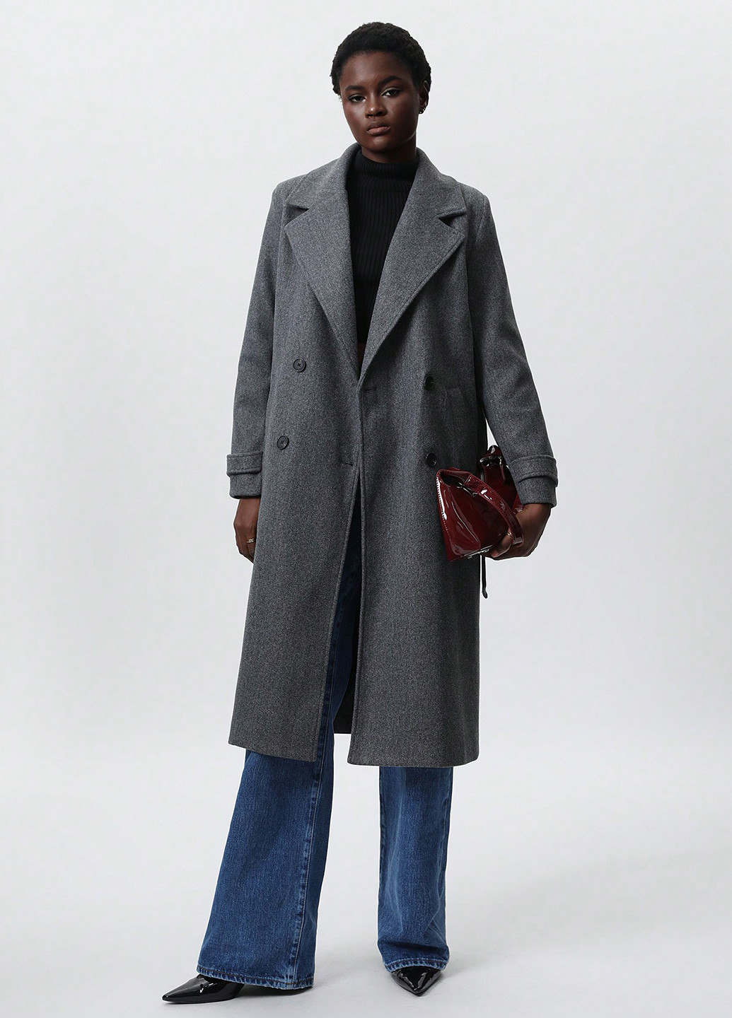 Темно-сіре зимнє Пальто двобортне SHEIN