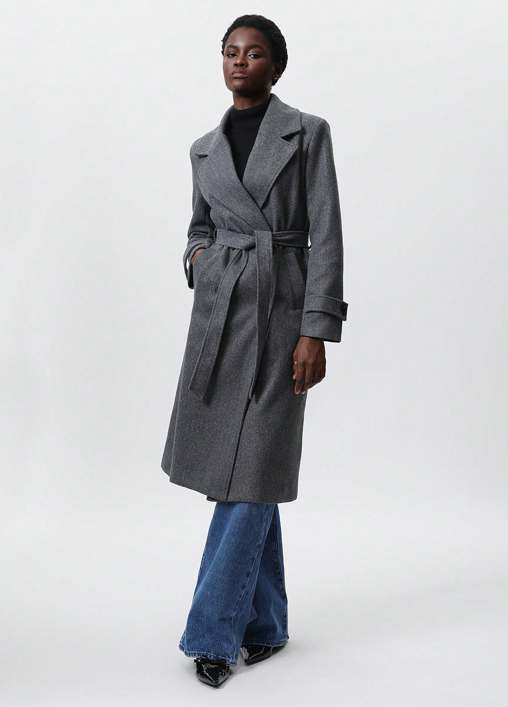 Темно-сіре зимнє Пальто двобортне SHEIN