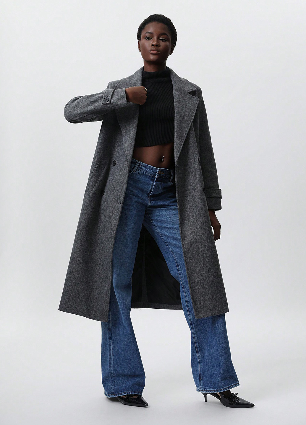 Темно-сіре зимнє Пальто двобортне SHEIN