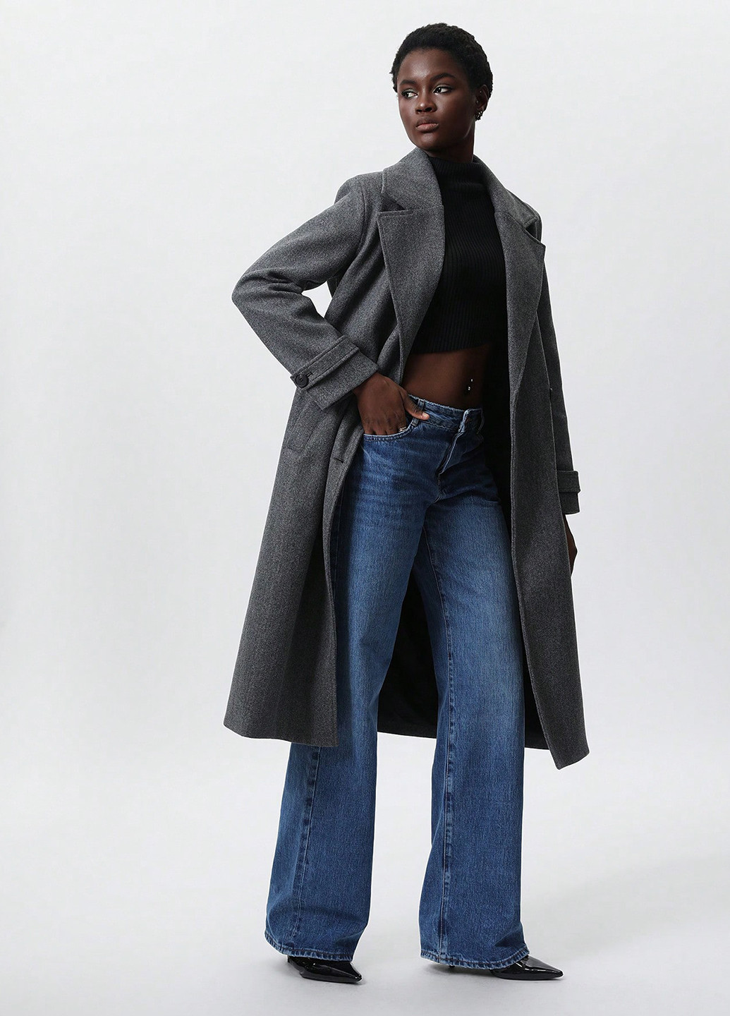 Темно-сіре зимнє Пальто двобортне SHEIN