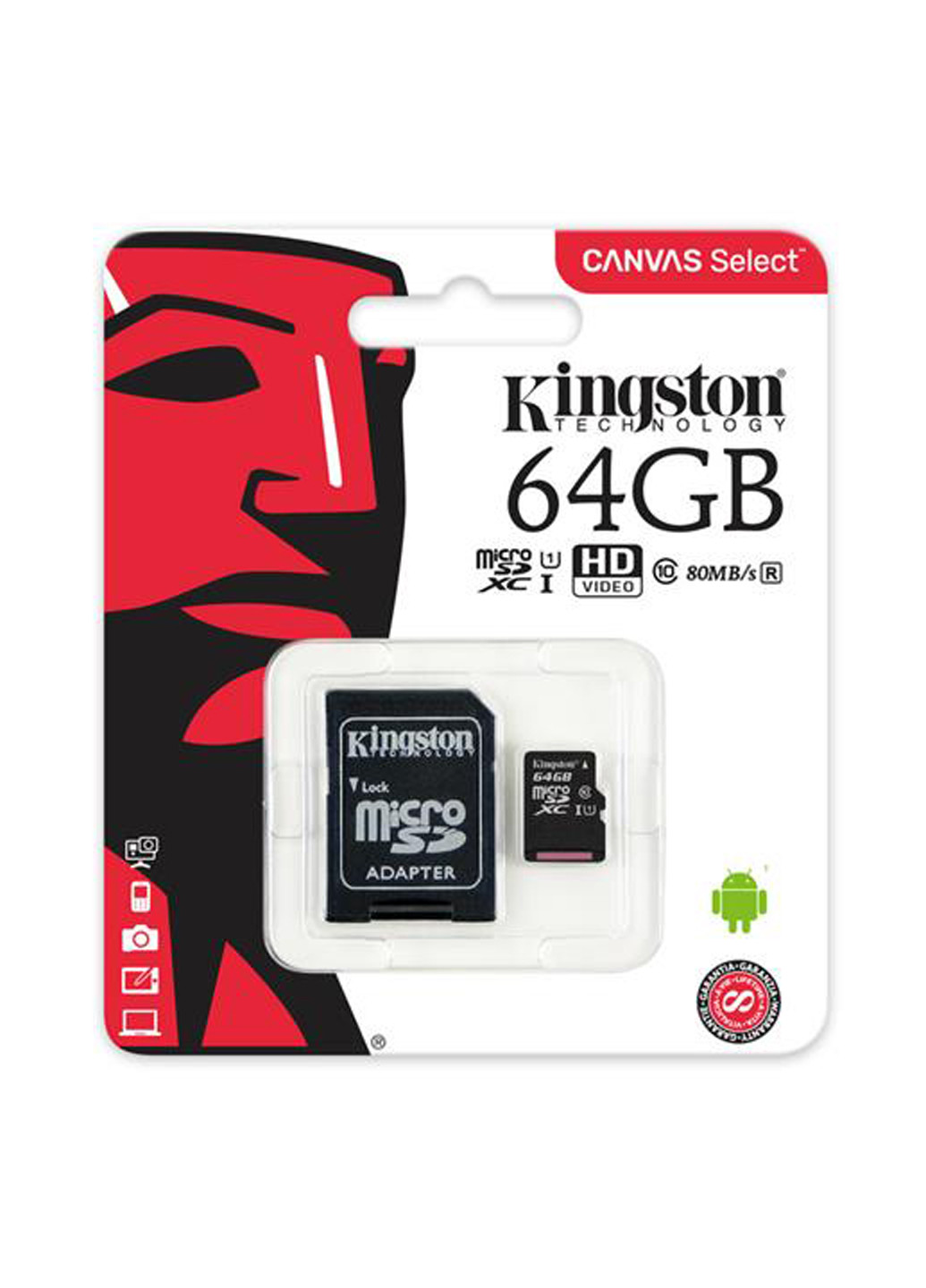 Карта пам'яті microSDXC 64GB C10 UHS-I (R80MB / s) + SD-adapter (SDCS / 64GB) Kingston Карта памяти Kingston microSDXC 64GB C10 UHS-I (R80MB/s) + SD-adapter (SDCS/64GB) чорні