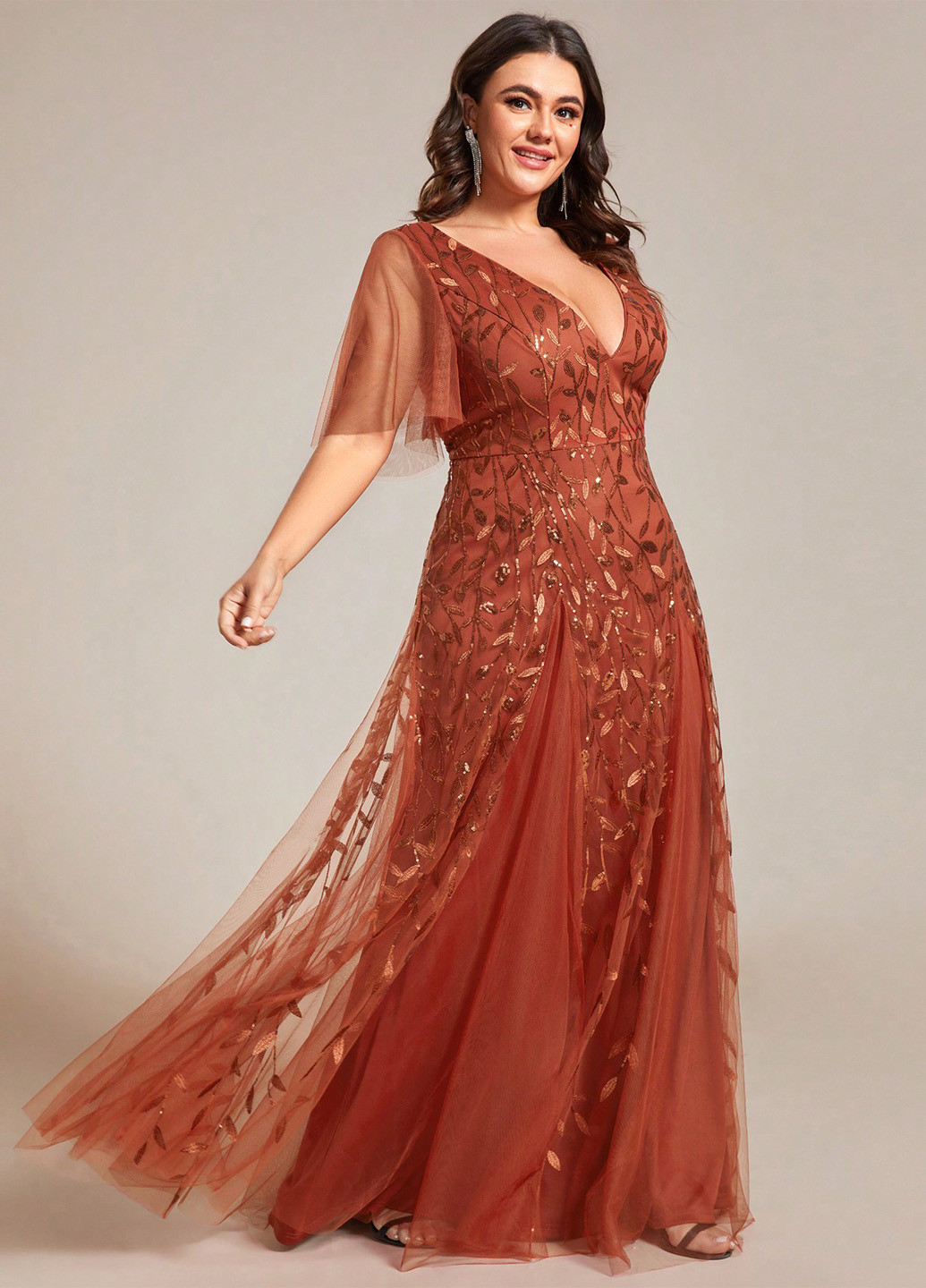 Помаранчева святковий, вечірня сукня а-силует, з відкритою спиною SHEIN однотонна