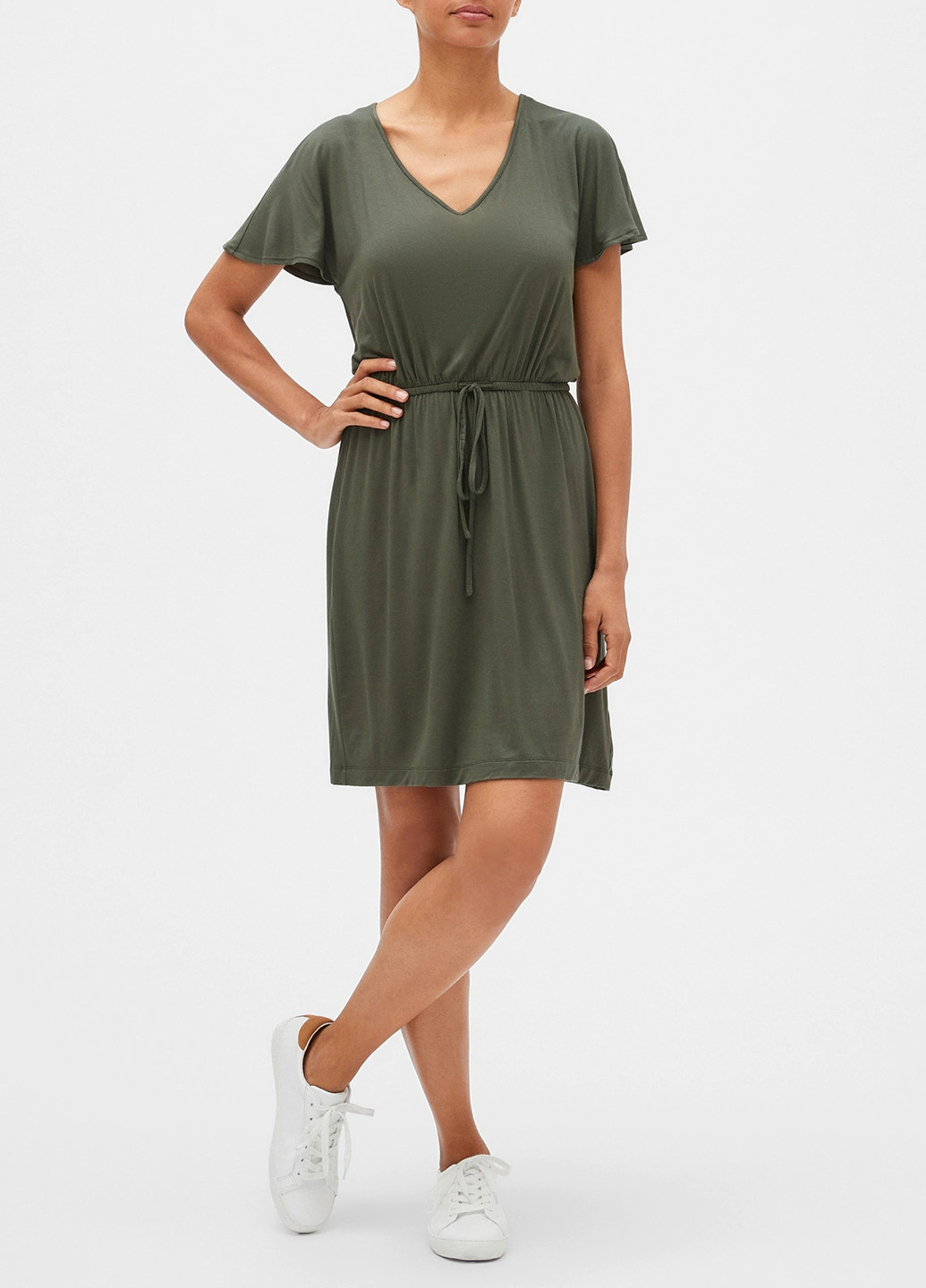 Оливковое (хаки) кэжуал платье платье-футболка Gap однотонное