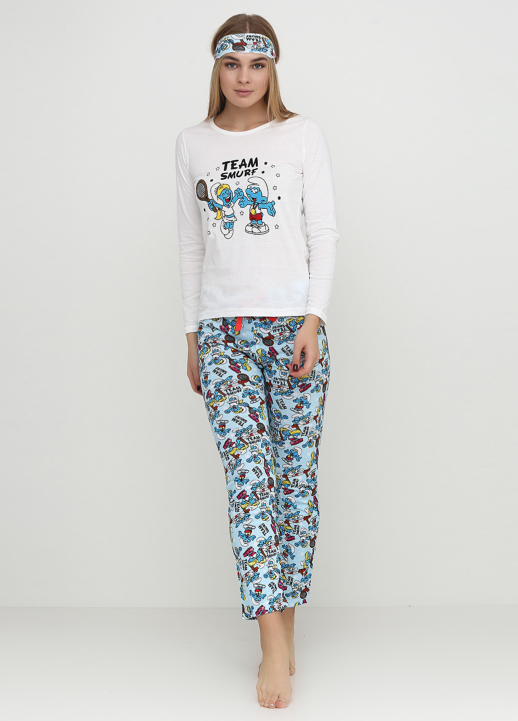 Голубой демисезонный комплект (лонгслив, брюки, маска для сна) Stil Moda Pijama