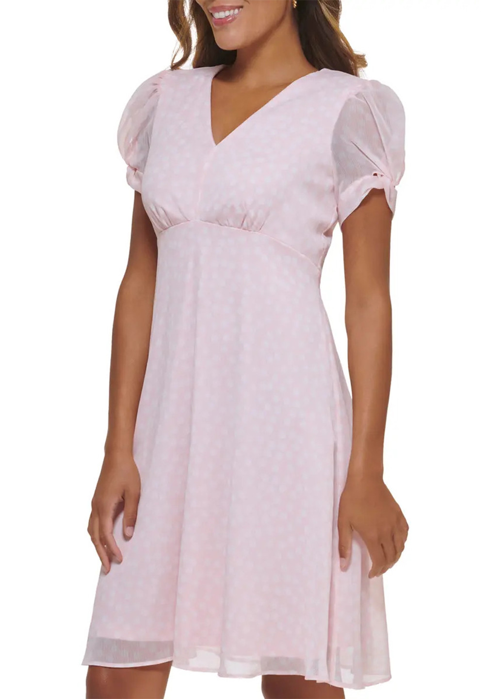 Светло-розовое кэжуал платье клеш Calvin Klein в горошек