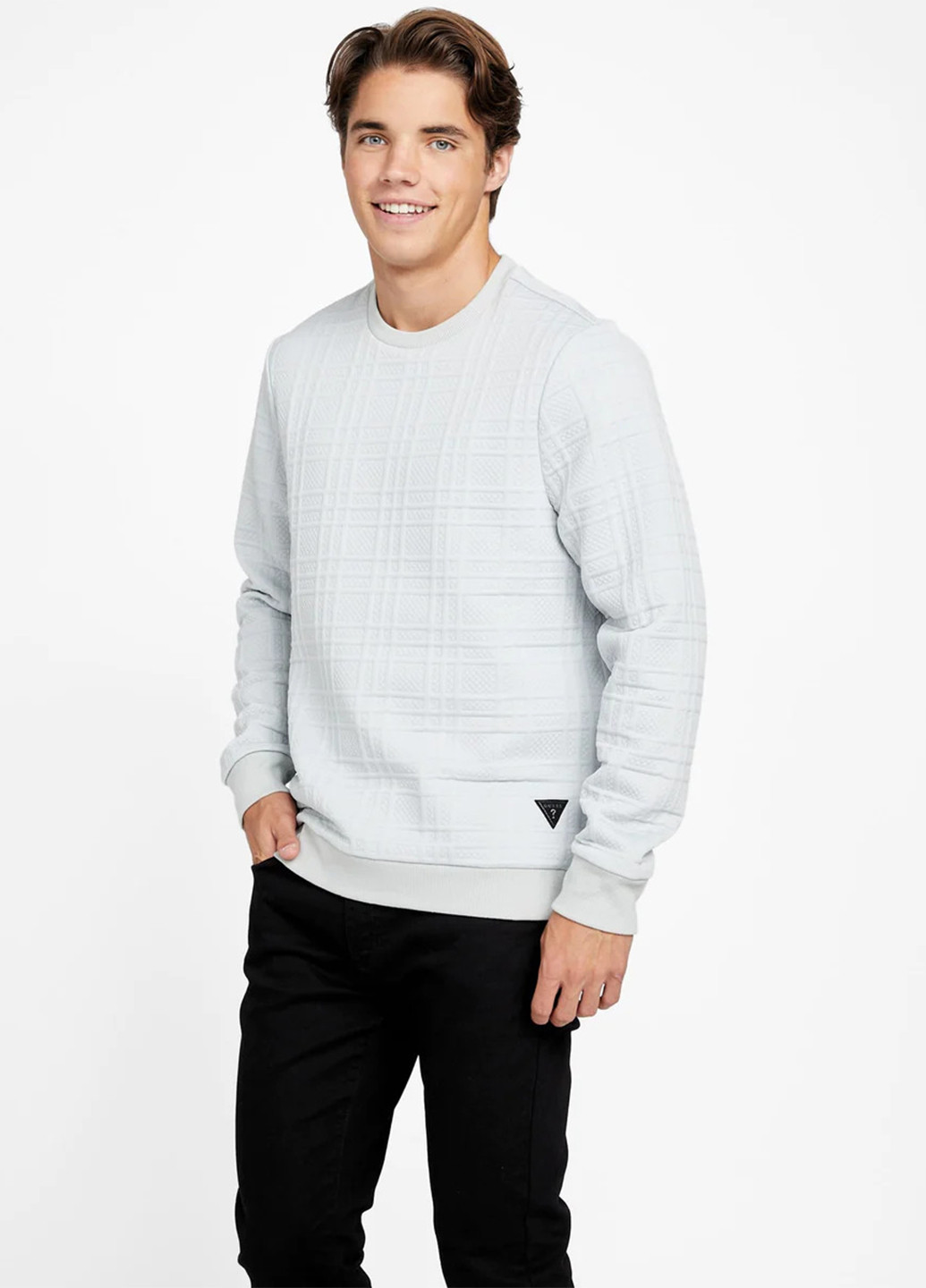 Серый свитшот Guess однотонный нашивки (289787221)