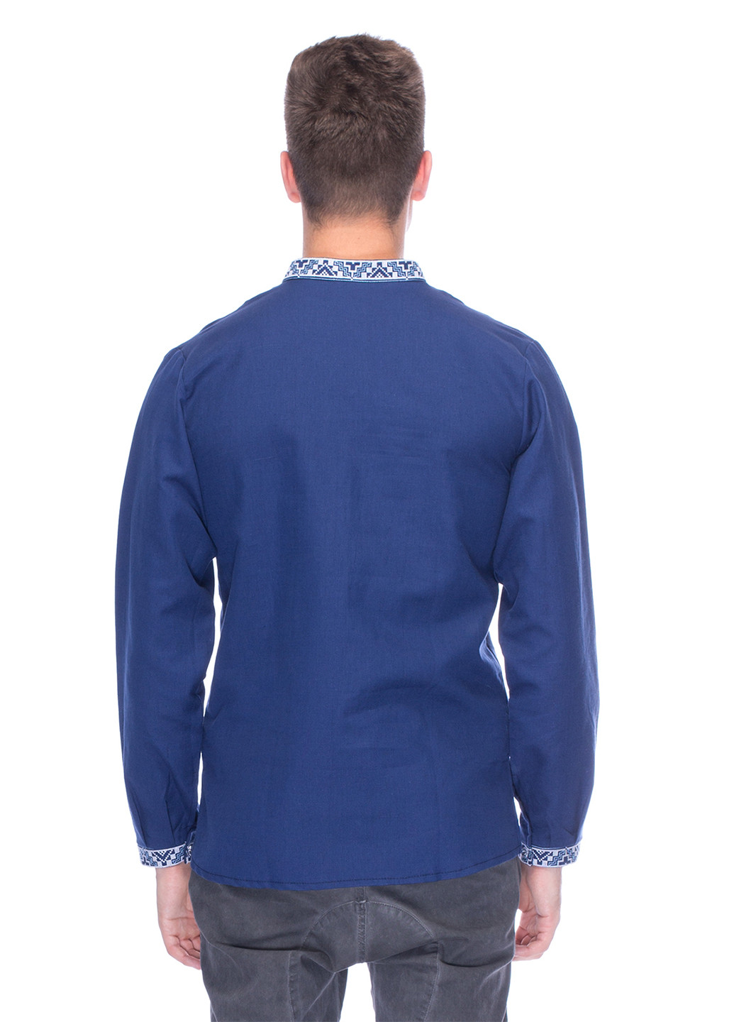 Синяя кэжуал рубашка Vyshyvanka с длинным рукавом