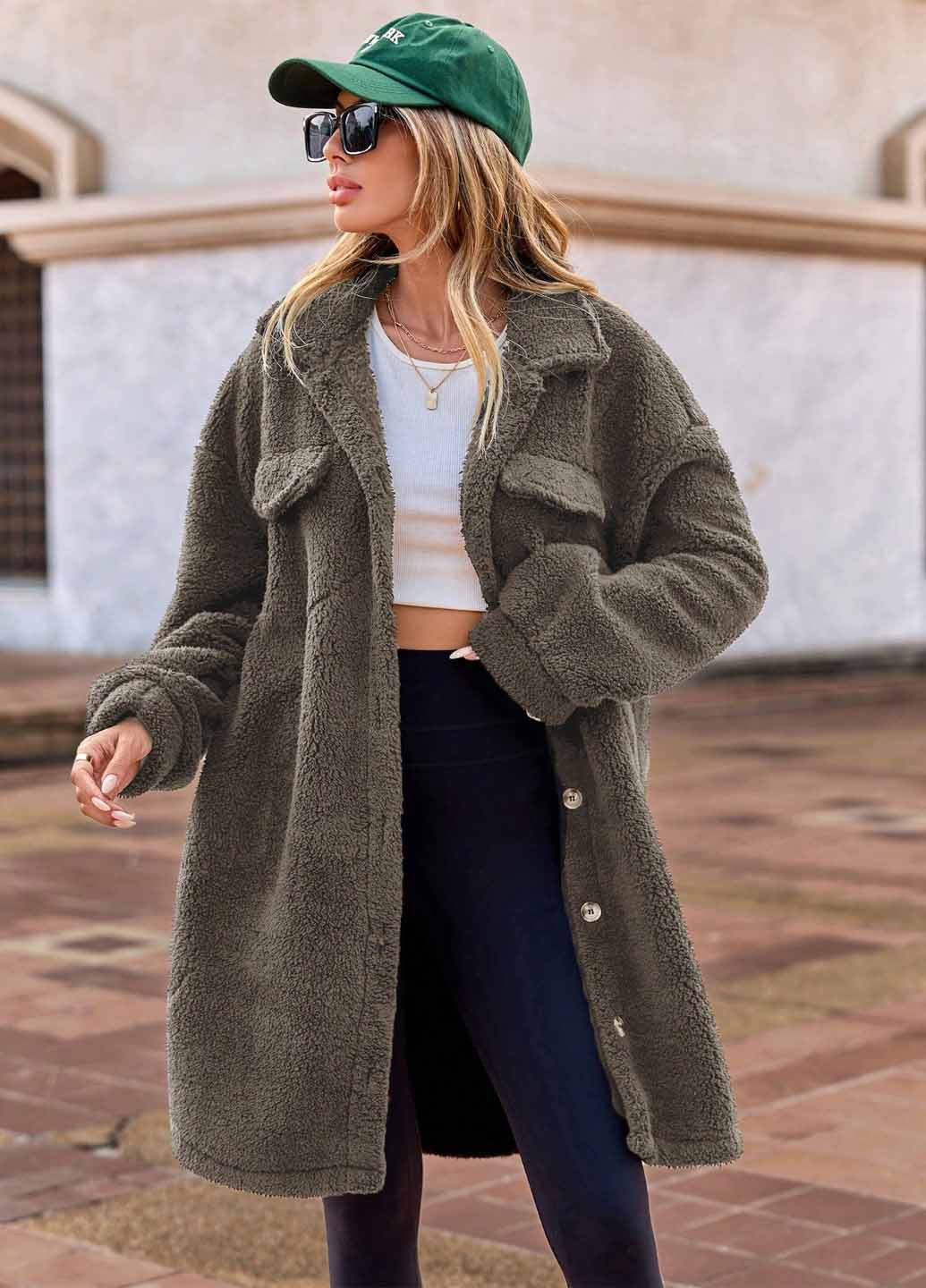 Темно-зелене демісезонне Пальто оверсайз SHEIN