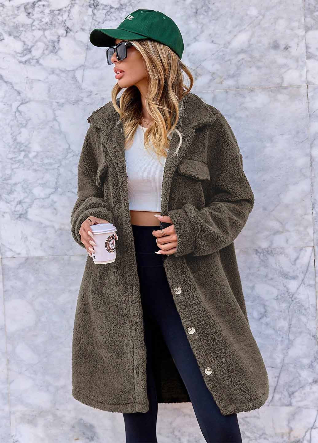 Темно-зелене демісезонне Пальто оверсайз SHEIN