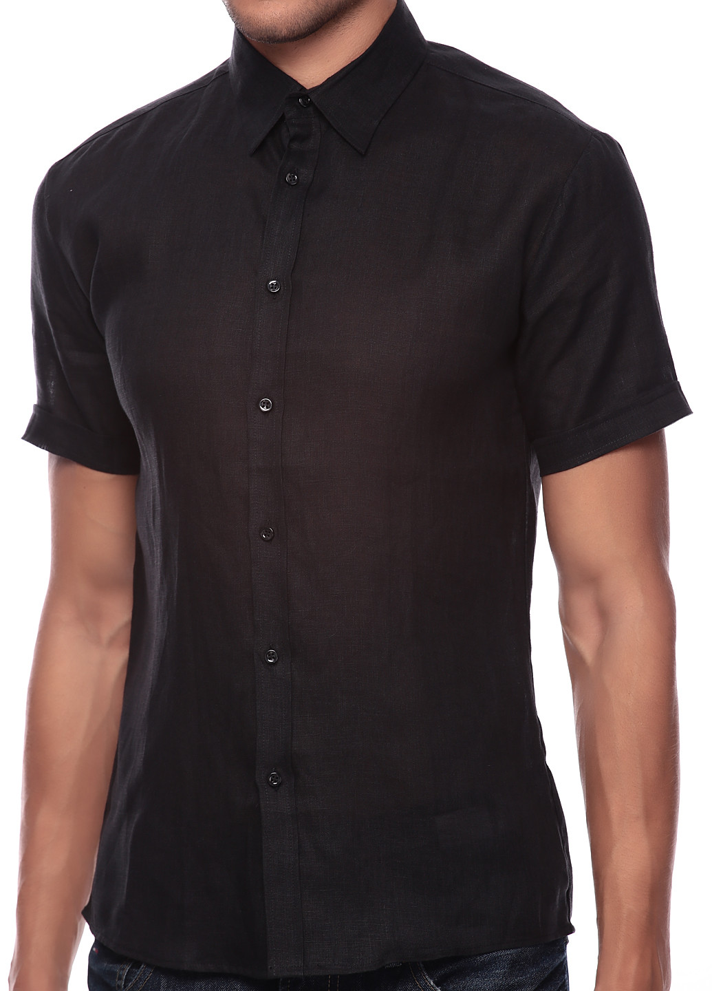 Черная кэжуал рубашка однотонная VD One с коротким рукавом