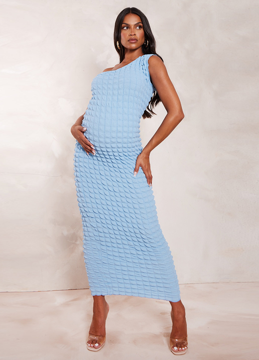 Голубое кэжуал платье для беременных на одно плечо PrettyLittleThing однотонное