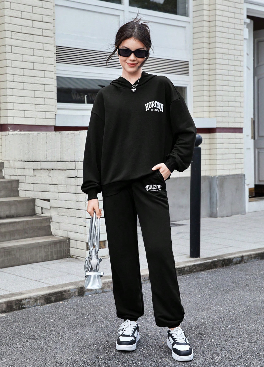 Чорний демісезонний костюм (худі, штани) брючний SHEIN