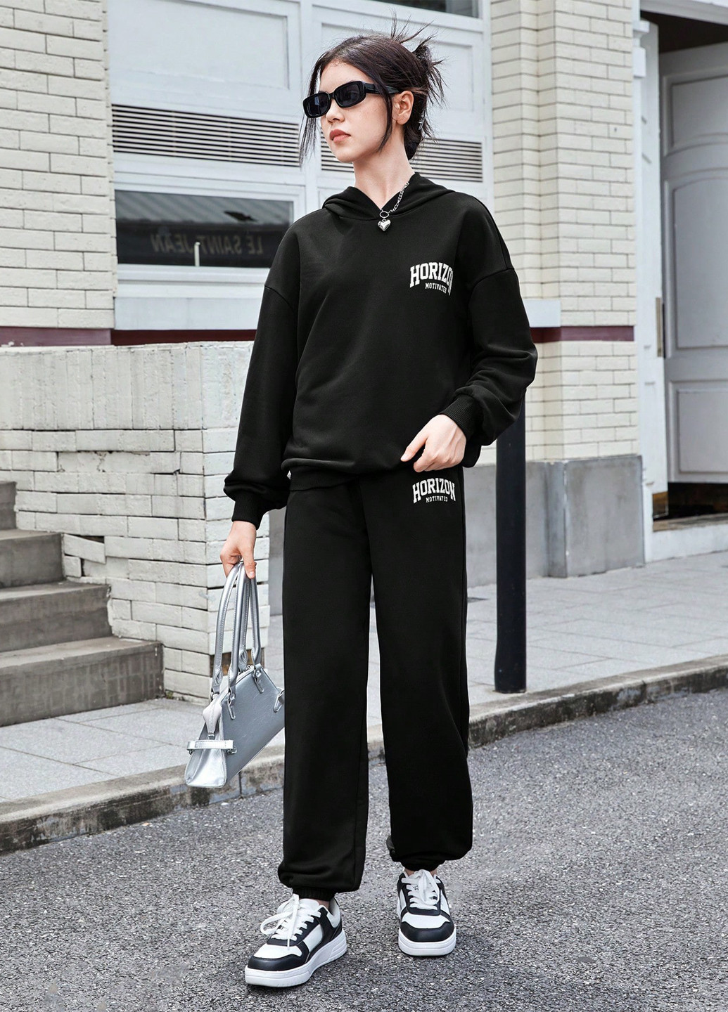 Чорний демісезонний костюм (худі, штани) брючний SHEIN