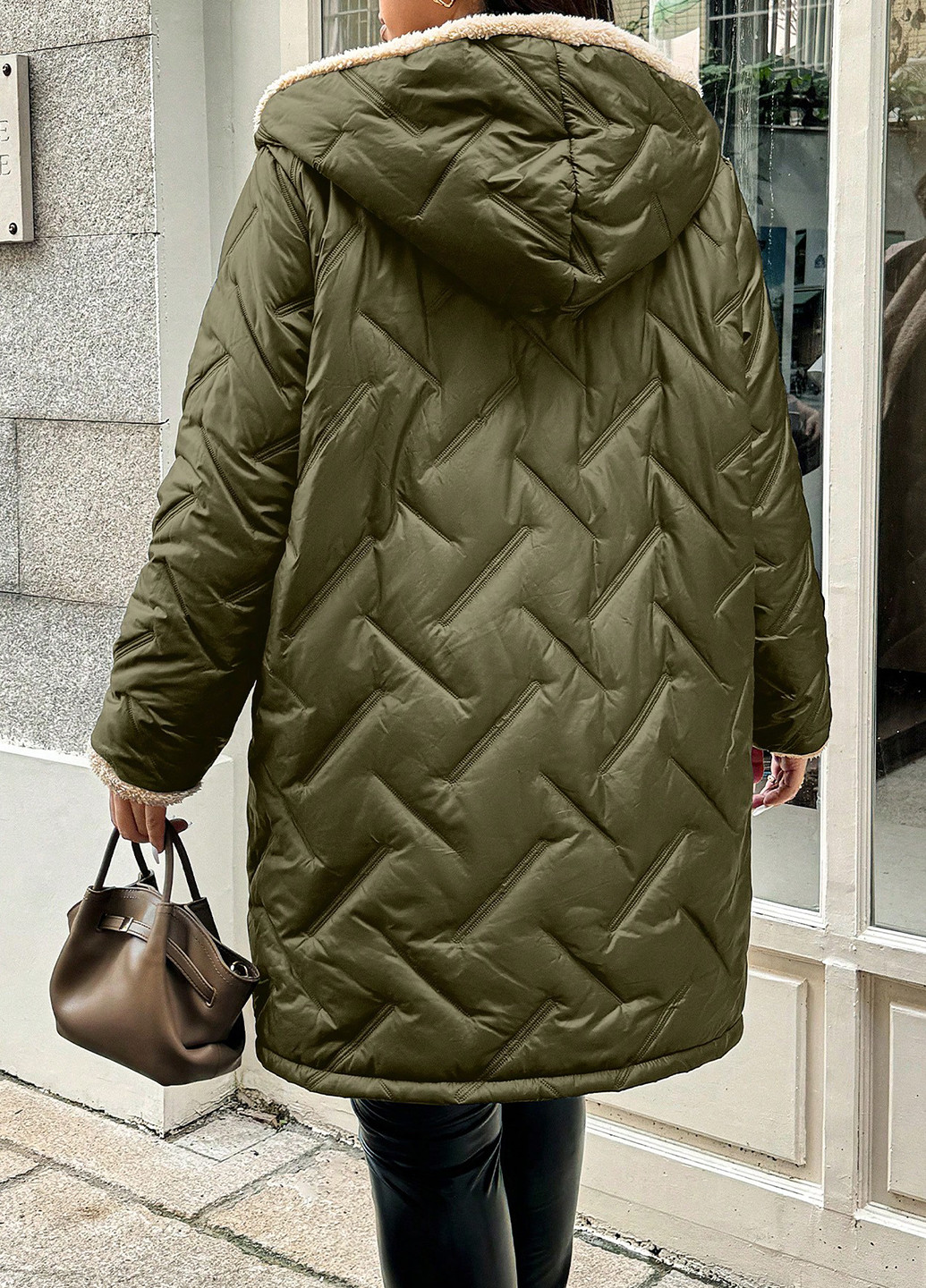 Оливкова (хакі) зимня куртка куртка-пальто SHEIN