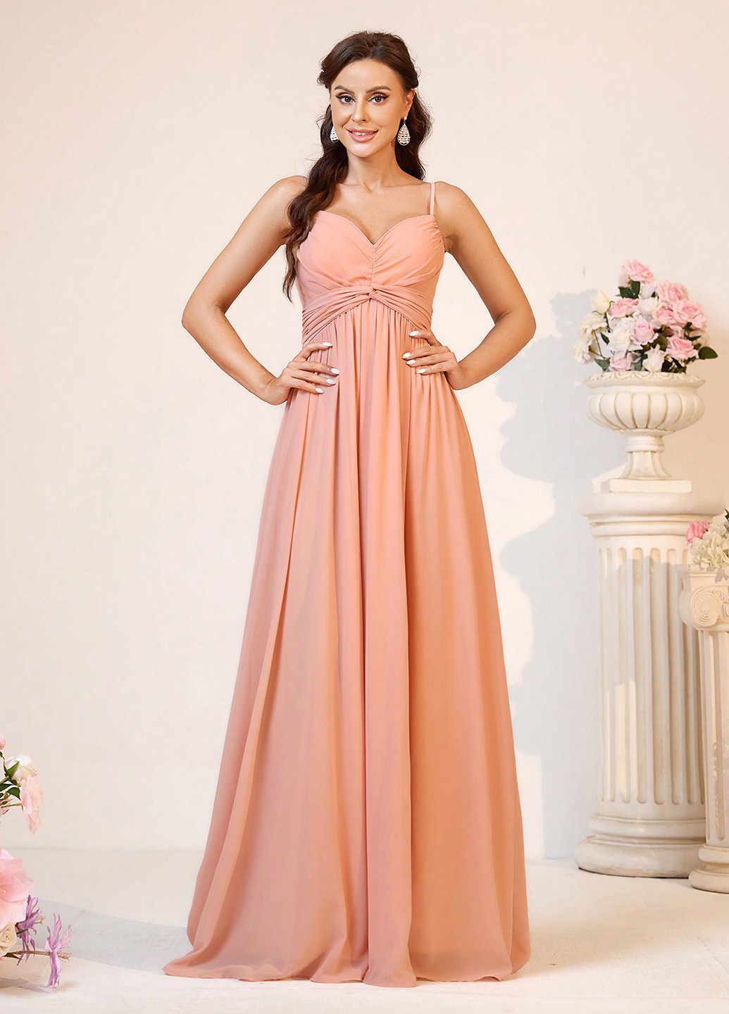 Персиковое вечернее, праздничный платье в греческом стиле, с открытой спиной, с открытыми плечами SHEIN однотонное