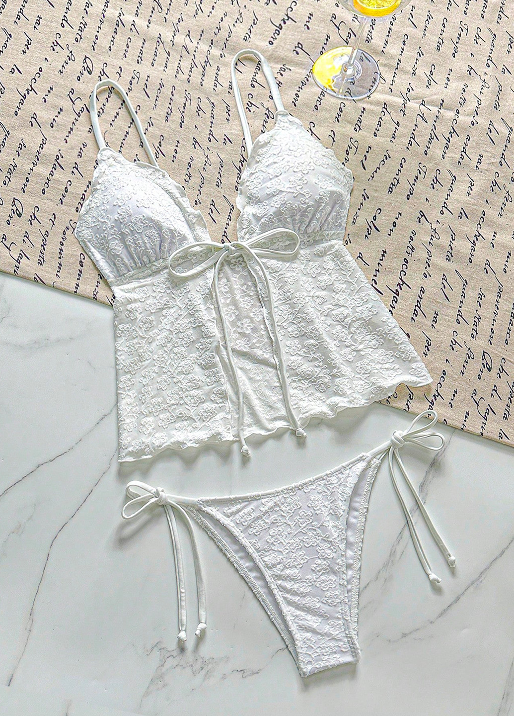 Белый летний купальник (лиф, трусики) топ SHEIN