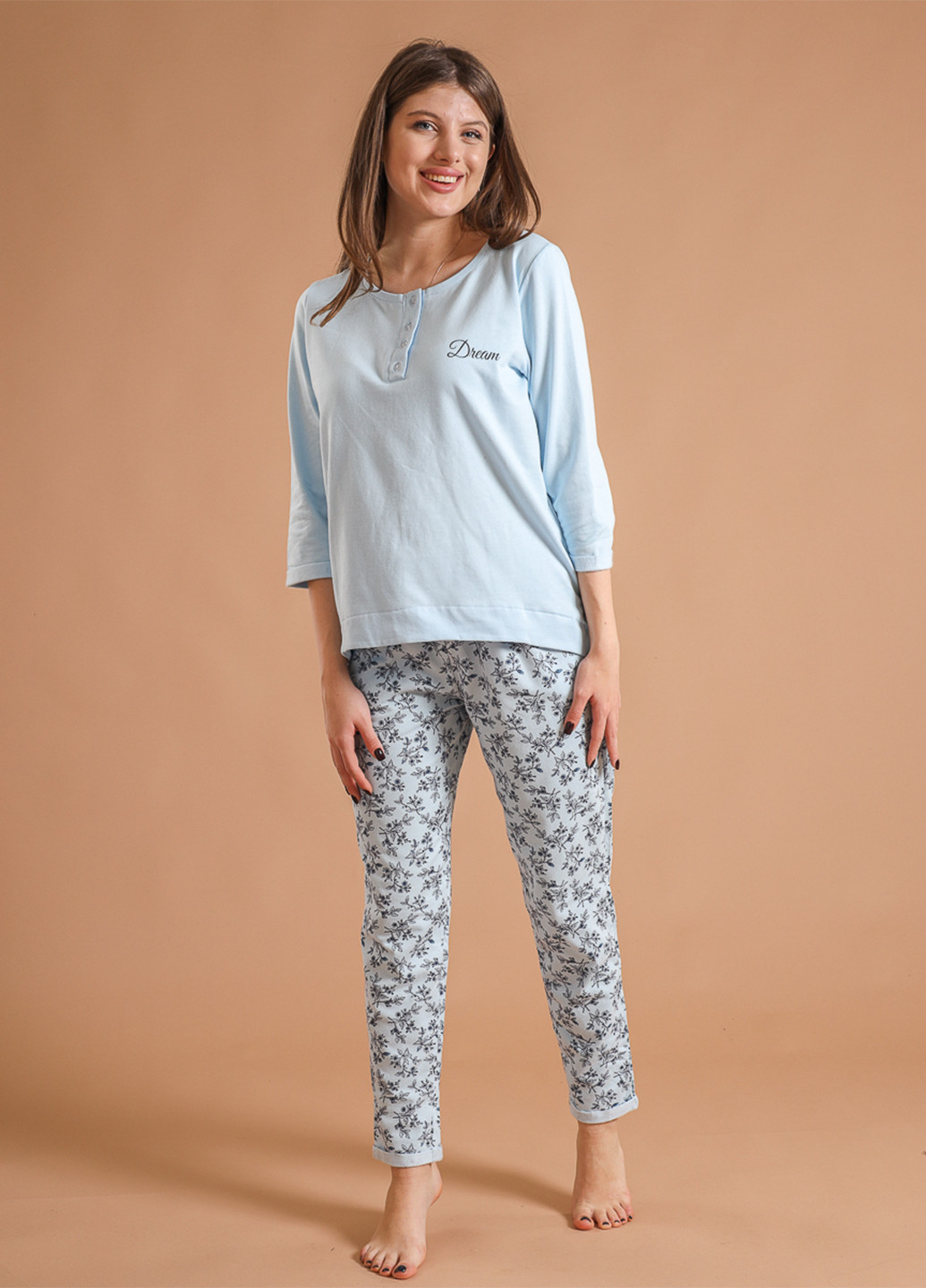 Голубая всесезон пижама (лонгслив, брюки) кофта + брюки BBL