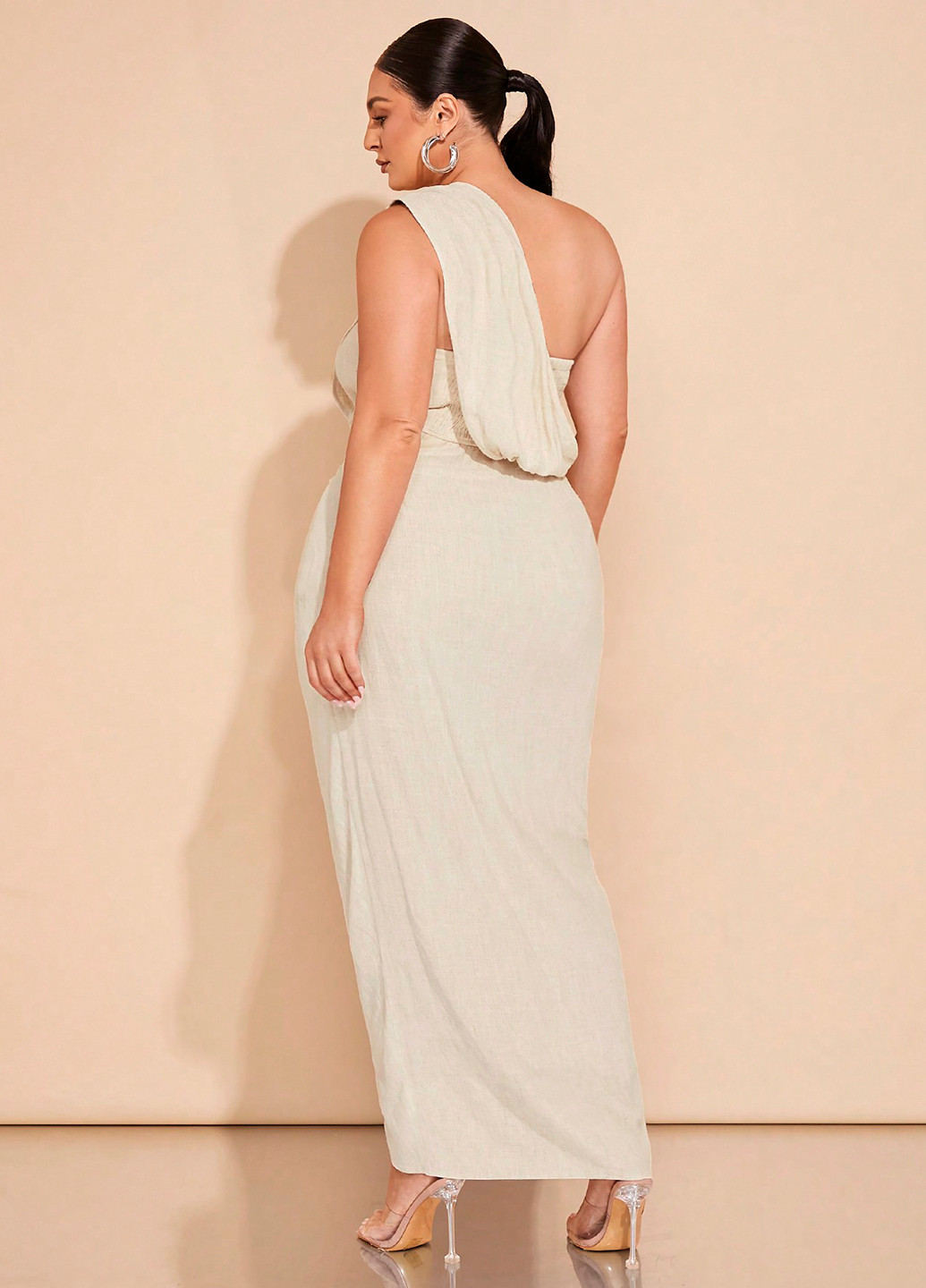 Кремовое вечернее платье в греческом стиле, на одно плечо SHEIN однотонное