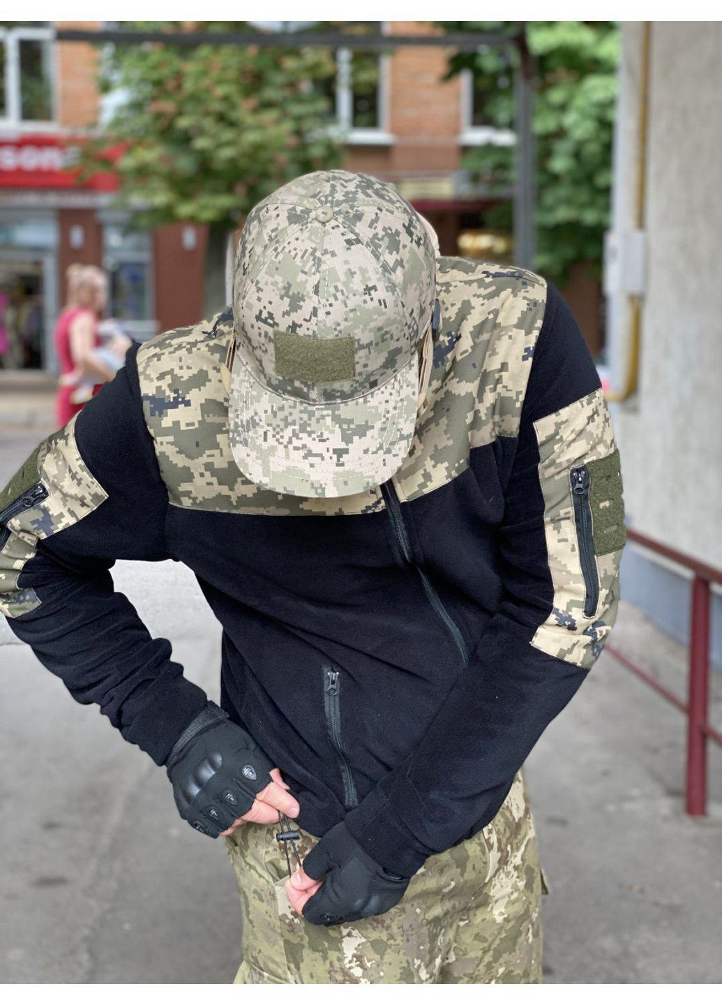 Кофта флисовая мужская военная тактическая с липучками под шевроны ВСУ (ЗСУ) Пиксель 8035 56 размер черная Power (254440666)