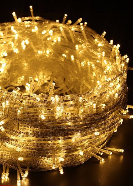 Гирлянда светодиодная нити 100 6м 100 лампочек белый теплый (желтый золотой) прозрачный провод, 8 режимов Led (251371687)