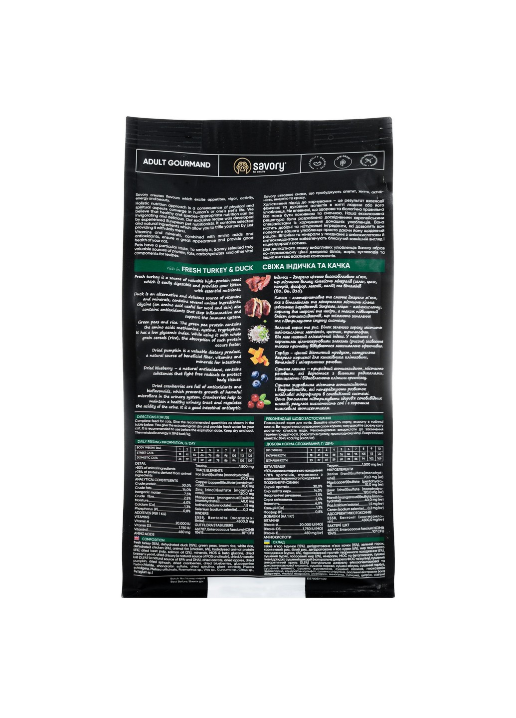 Сухой корм для кошек гурманов, со свежей индейкой и уткой, 400 г Savory (231268541)