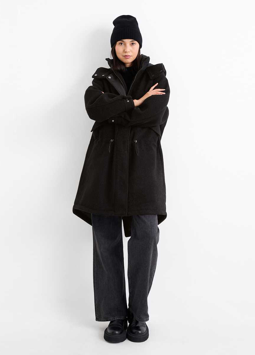 Черное демисезонное Пальто однобортное C&A