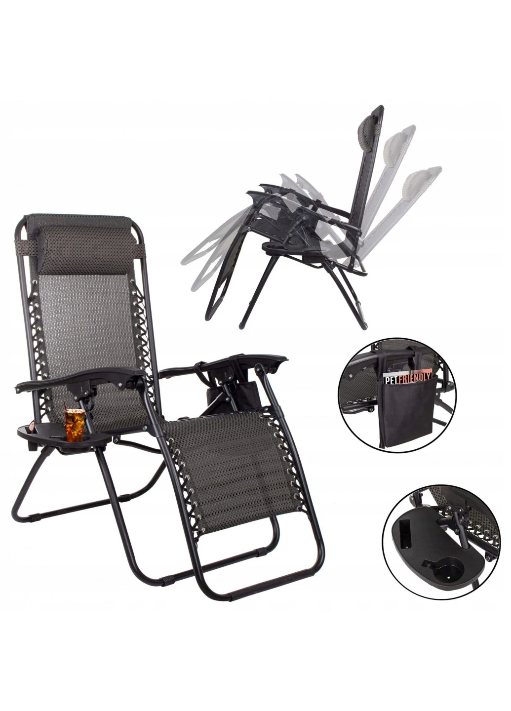 Шезлонг (кріслолежак) для пляжу, тераси та саду Zero Gravity Springos GC0001 (245081632)